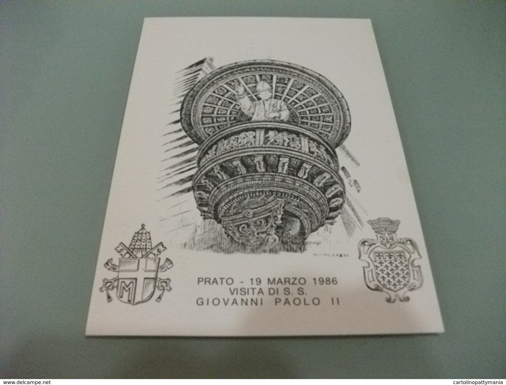 CARTOLINA POSTALE FRANC CONCORDATO ITALIA XIX MANIFESTAZIONE FILATEL. PRATO 1986 PRAPHILEX VISITA PAPA GIOVANNI PAOLO II - Manifestazioni