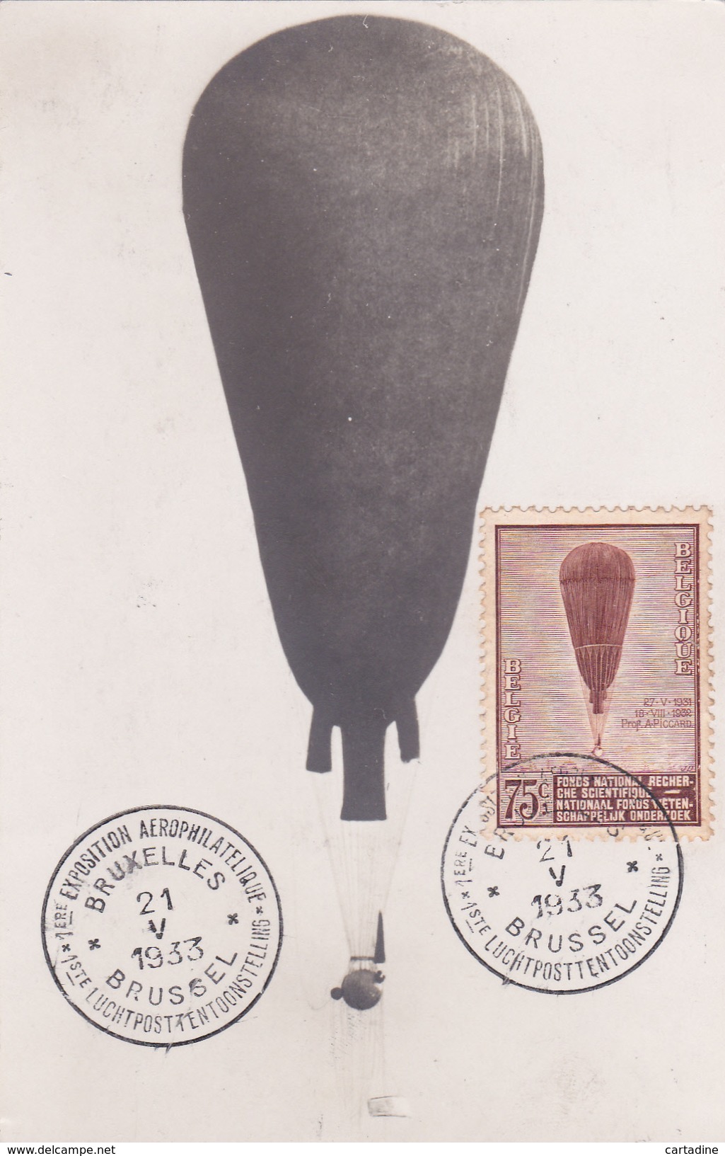 C. M. "Ballon Piccard" - 1ère Expo Philatélique Bruxelles/Brussel - 21/05/1933 - Timbre N° 353 - 1905-1934