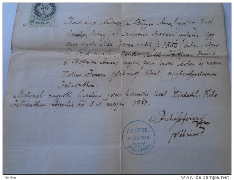 DEL003.8  Old Document  FELCSUTH Halamiczek  Juhász Burger - Koller Hoffman 1872 Felcsút - Fiançailles