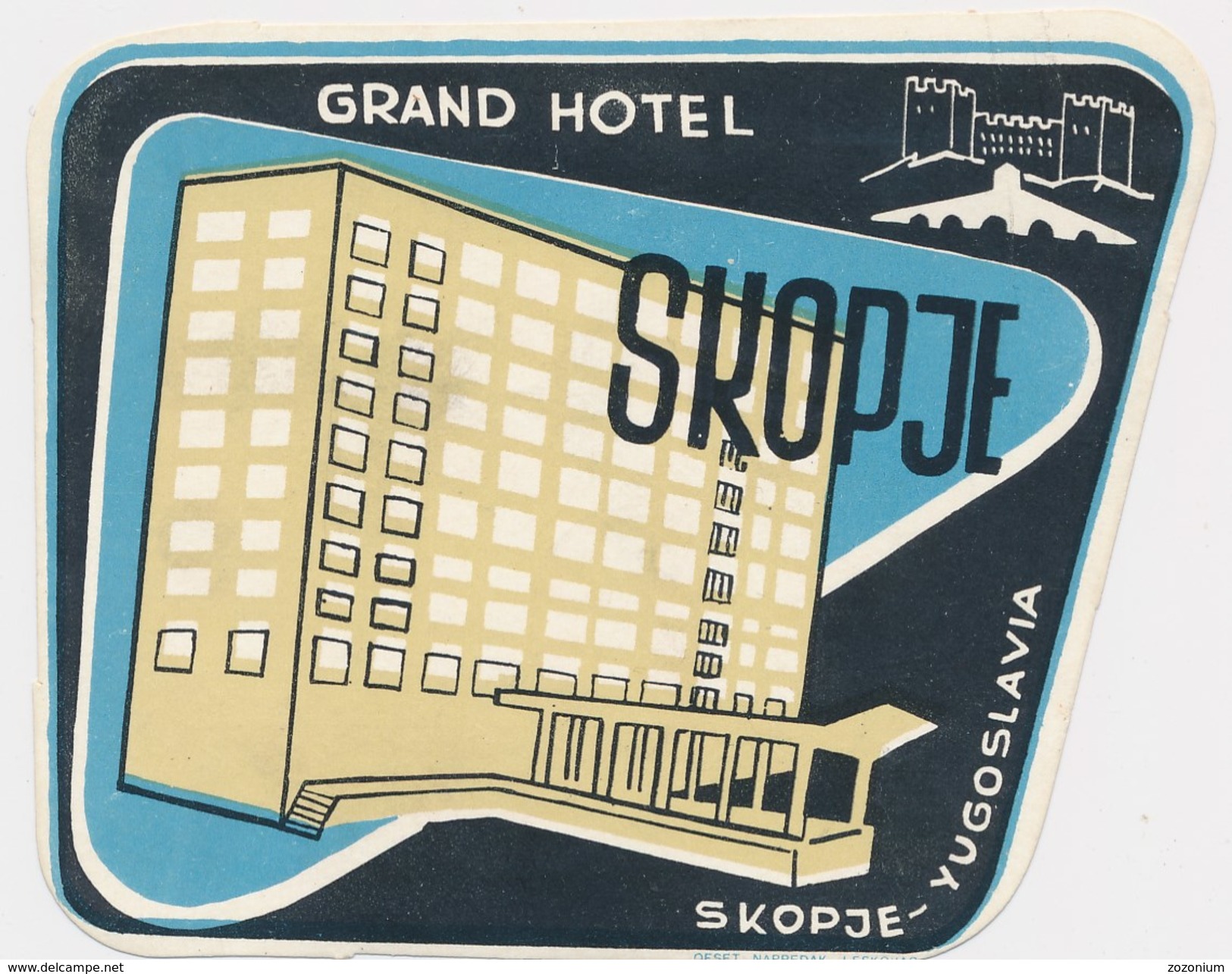 SKOPJE GRAND  HOTEL ,  Macedonia Yugoslavia Old HOTEL LUGGAGE LABEL ETIQUETTE ETICHETTA BAGAGE - Etiketten Van Hotels