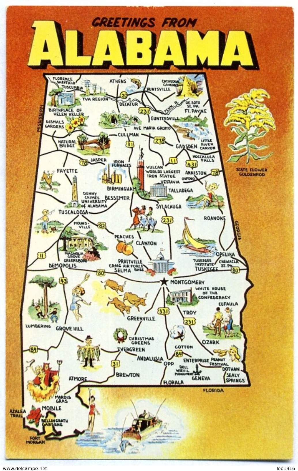 CPSM Format CPA Etats Unis Alabama Carte De L'Etat - Autres & Non Classés