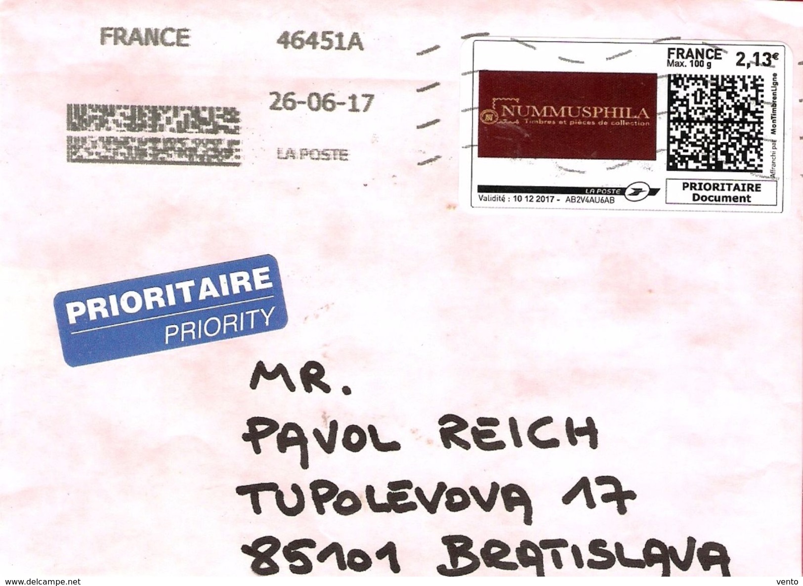 France Letter-frontpart 2017 ... AI178 With Company Stamp EUR 2,13 - Covers & Documents