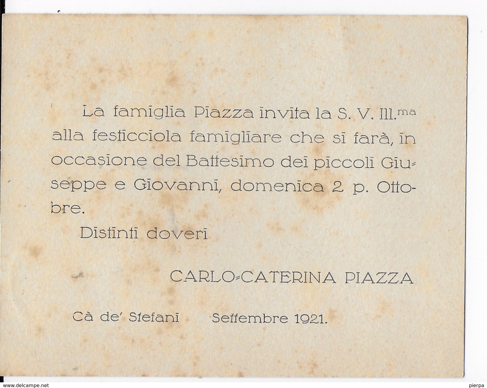 INVITO A FESTICCIOLA FAMIGLIARE PER BATTESIMO 1921 - Nascita & Battesimo