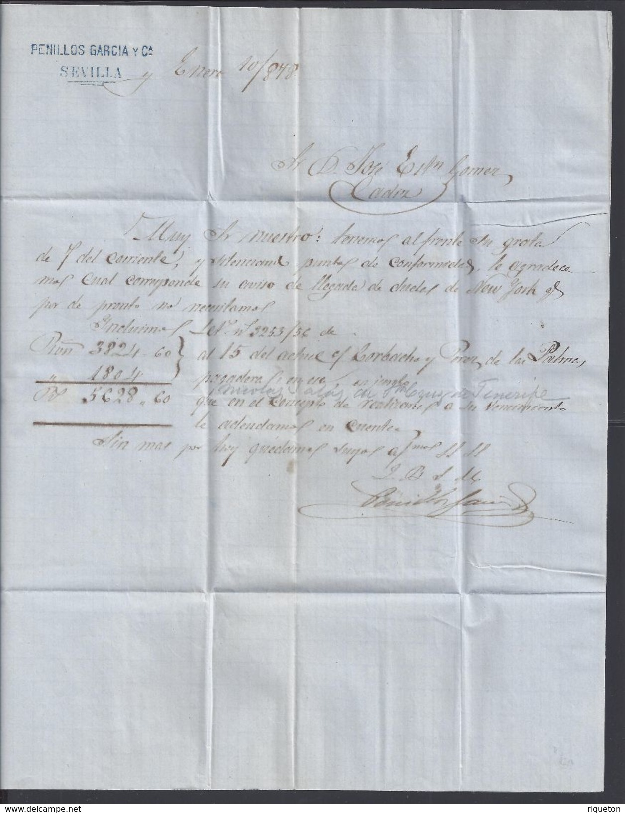 ESPAGNE - Lettre De Sevilla Du 10 Janvier 1878 Pour Cadiz - TB - - Lettres & Documents