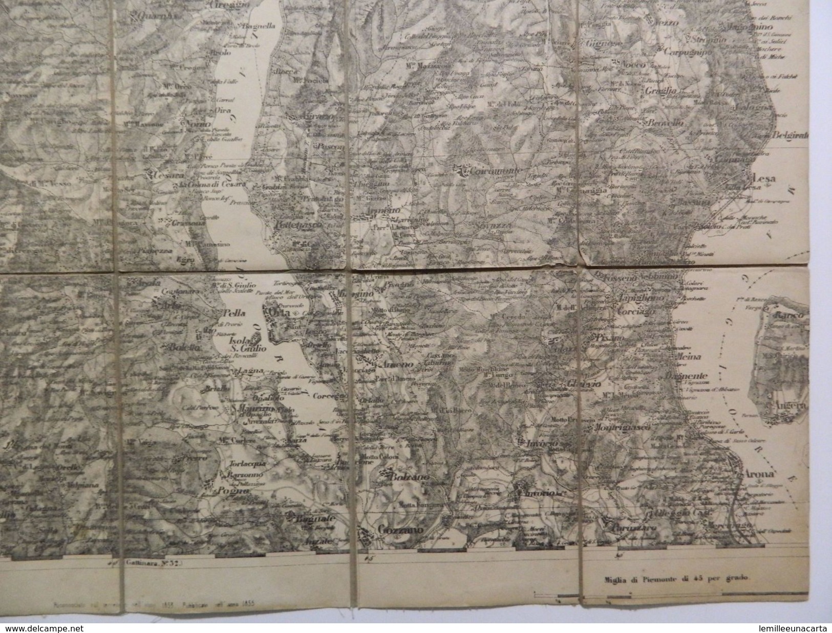 Mappa Su Tela _ PIEMONTE SETTENTRIONALE _ LAGO MAGGIORE E D'ORTA, VARALLO, OMEGNA, ARONA _ Scala 1 : 50.000 _datata 1855 - Carte Topografiche