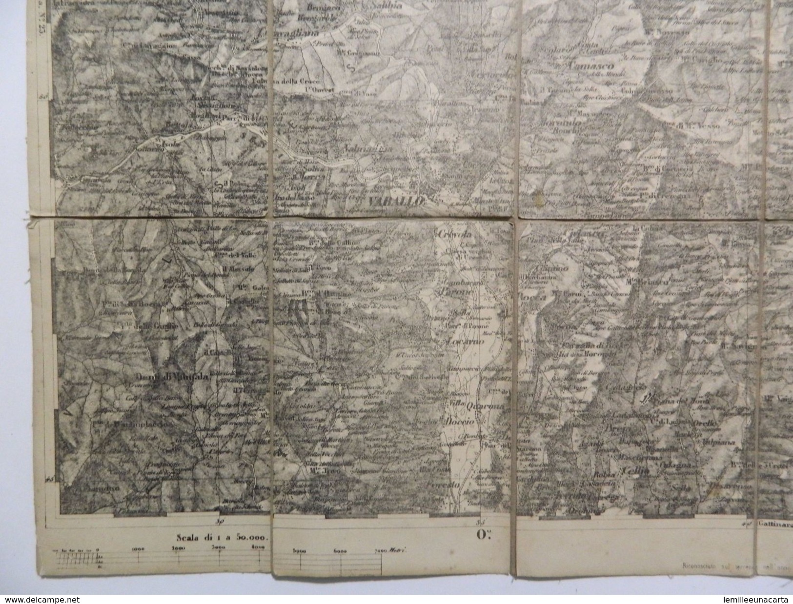 Mappa Su Tela _ PIEMONTE SETTENTRIONALE _ LAGO MAGGIORE E D'ORTA, VARALLO, OMEGNA, ARONA _ Scala 1 : 50.000 _datata 1855 - Carte Topografiche