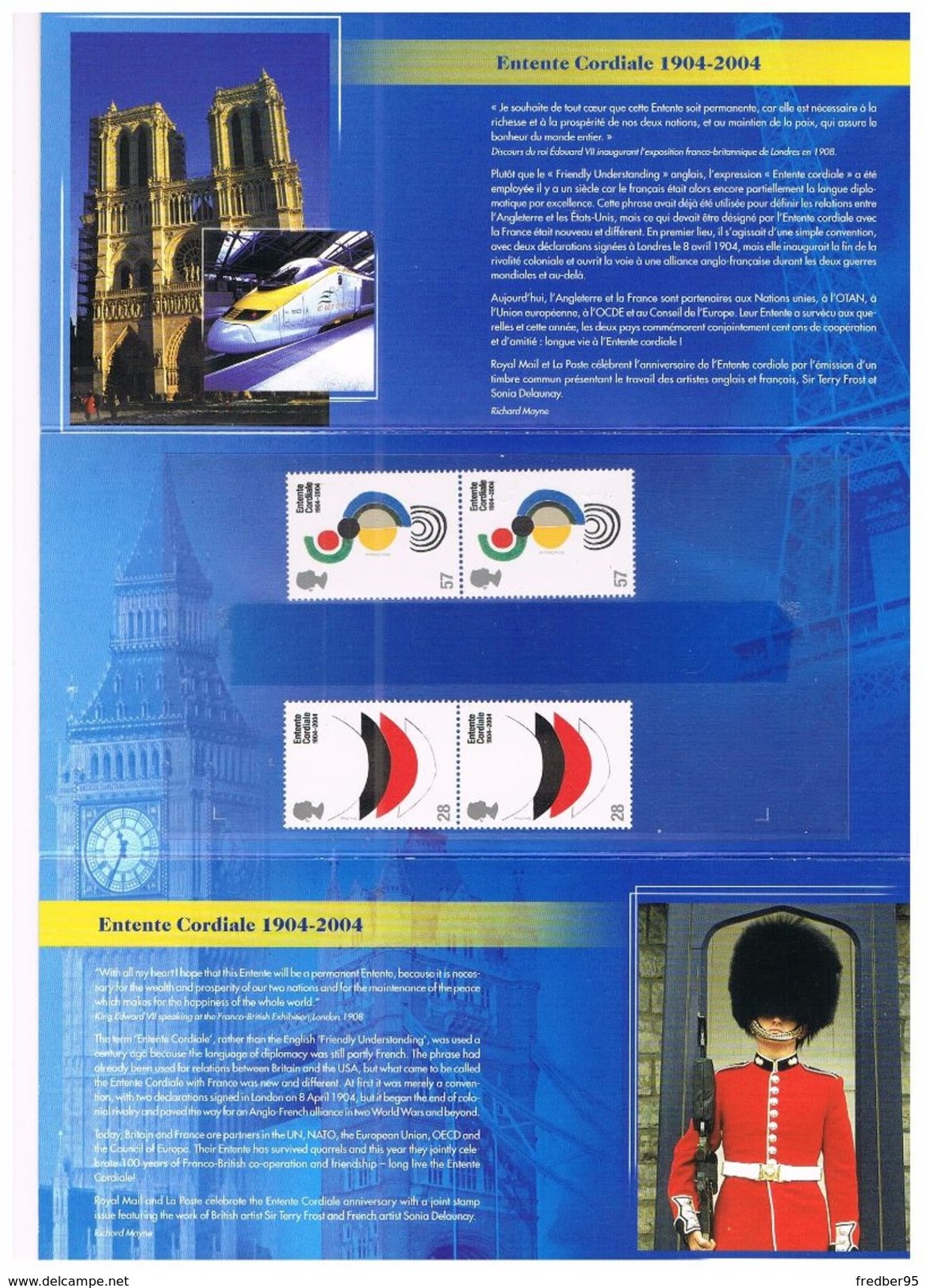 Emission Commune De 2004 " FRANCE / ROYAUME-UNI : ENTENTE CORDIALE "  4 Timbres Du R.U. PPEC - Blocs Souvenir