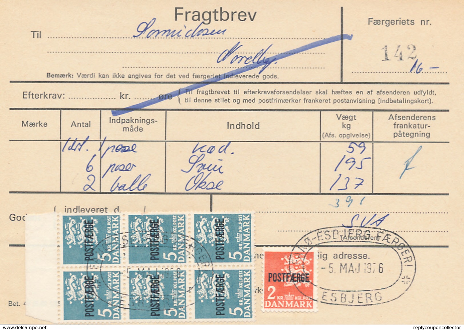 FRAGTBREV / ESBJERG - 1976 , Paketmarken , Postfaerge - Parcel Post