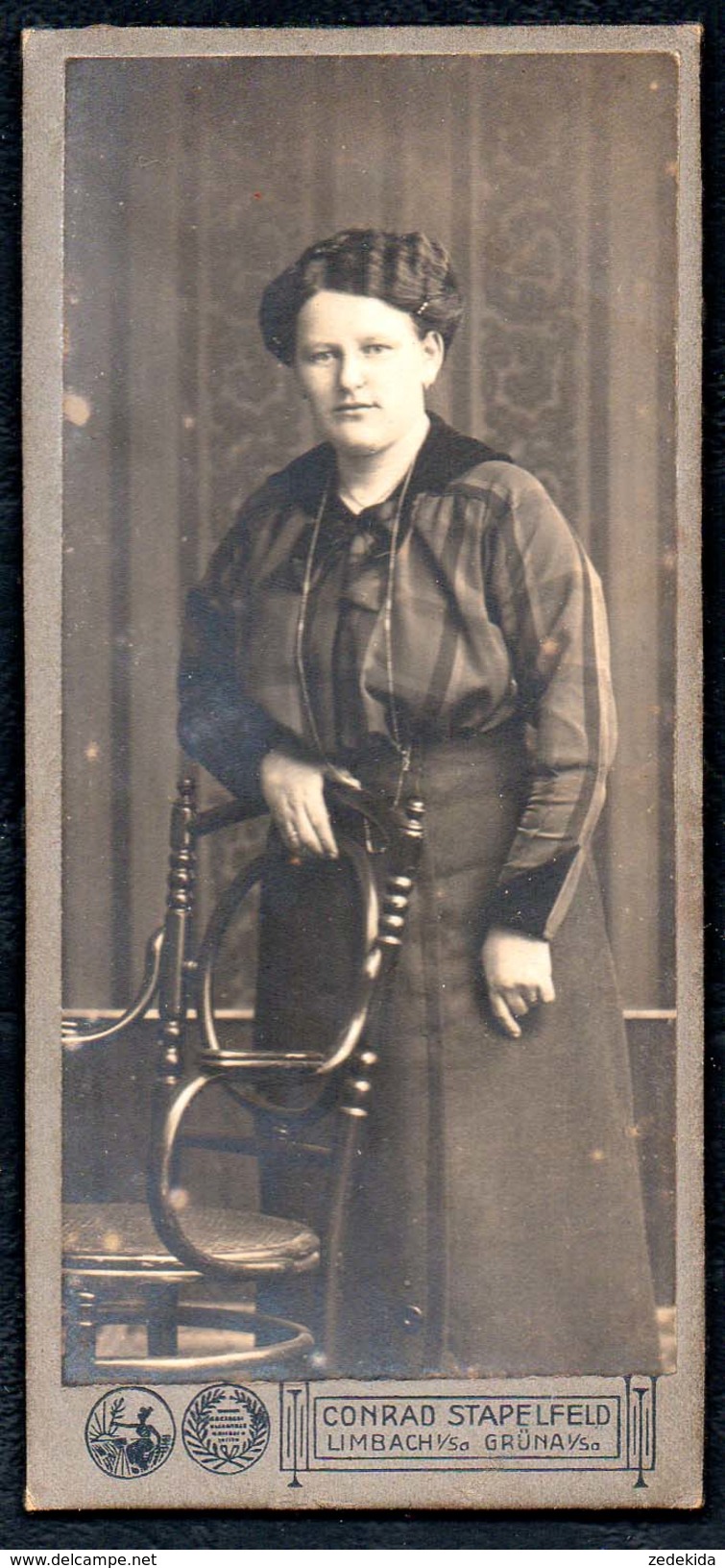 A7429 - Altes Foto CDV Kabinettfoto - Frau Im Kleid Frisur - Conrad Stapelfeld Limbach Grüna Bei Chemnitz - Alte (vor 1900)