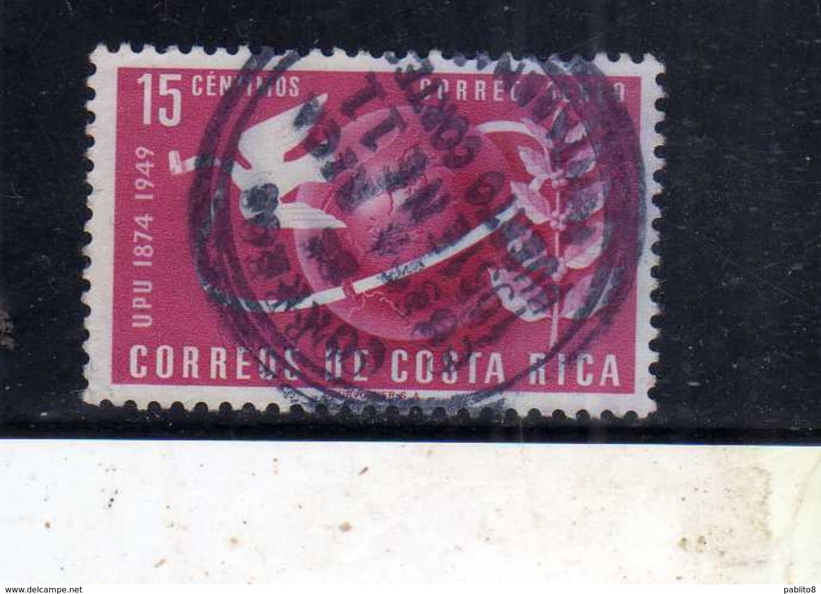 COSTA RICA 1950 AIR MAIL POSTA AEREA AEREO UPU CENT. 15 USATO USED OBLITERE' - Costa Rica