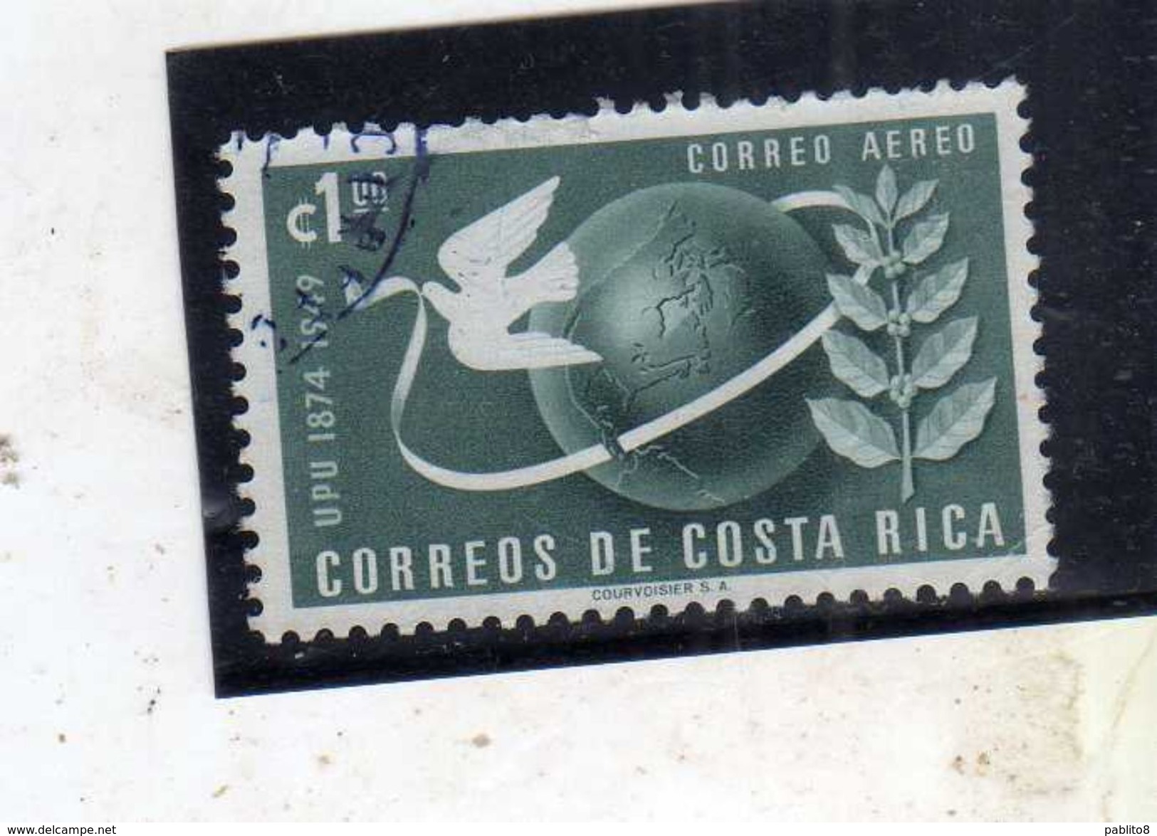 COSTA RICA 1950 AIR MAIL POSTA AEREA AEREO UPU COLONES 1col USATO USED OBLITERE' - Costa Rica