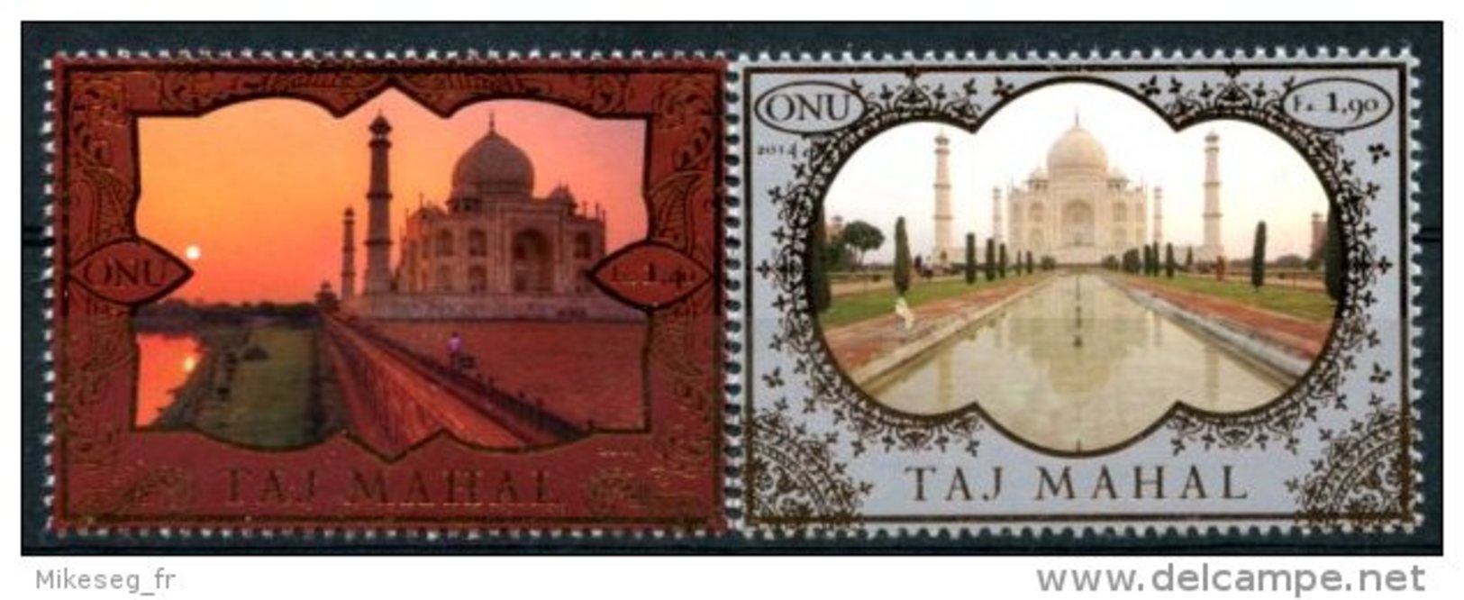 ONU Genève 2014 - Unesco - Patrimoine Mondial Inde "Taj Mahal" - 2 Timbres Détachés De Feuille ** - Neufs