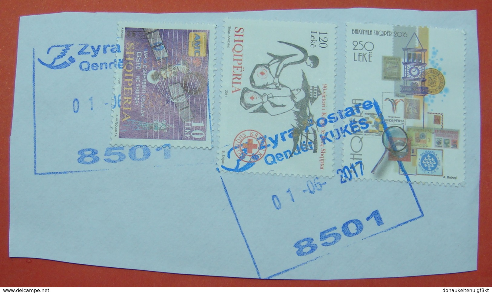 1 - 6 - 2017 ALBANIAN STAMPS, 150 YEARS RED CROSS IN ALBANIA, BALKANFILA 2016, TELECOMMUNICATIONS Postmark KUKES - Albania