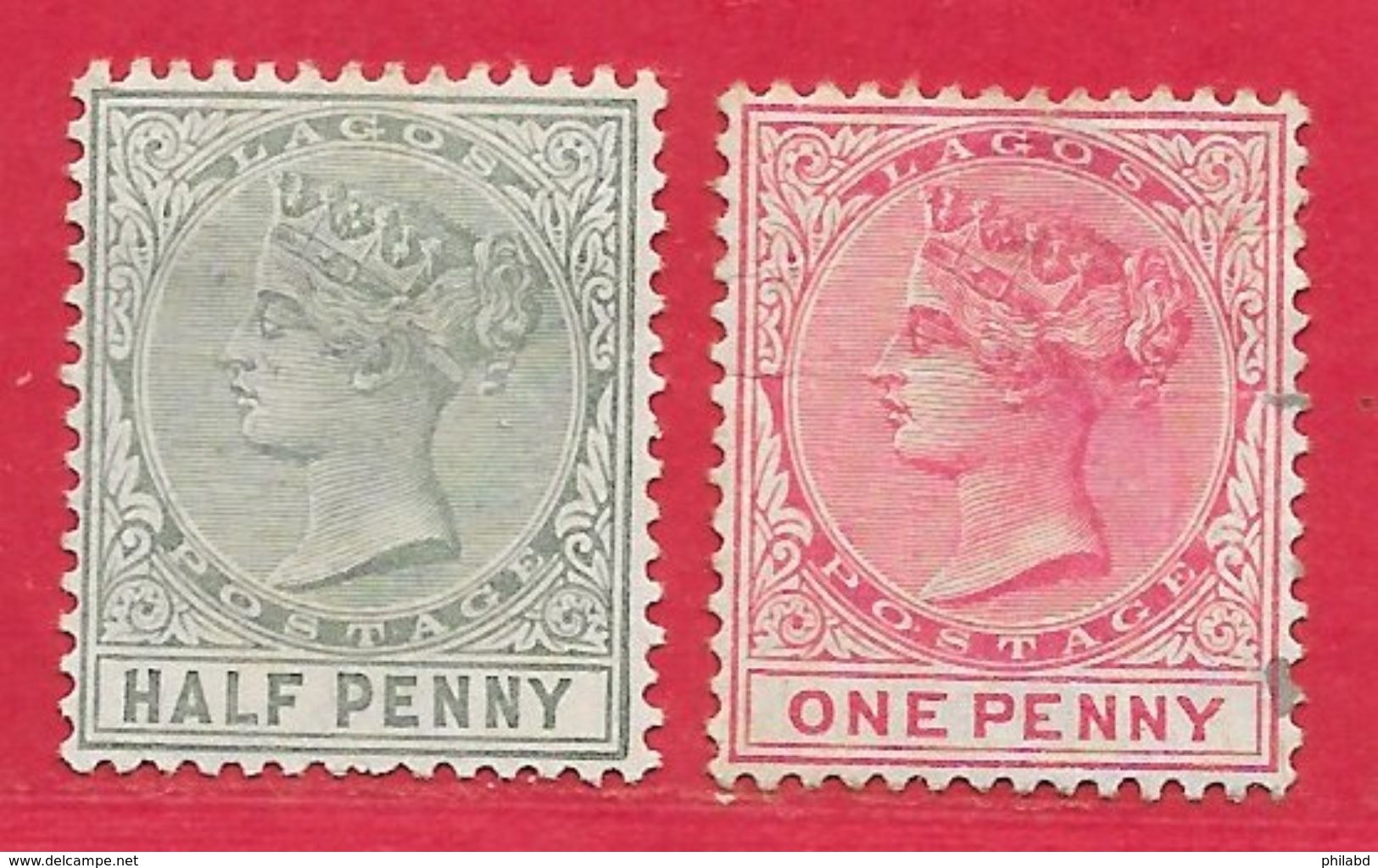 Lagos N°18 0,5p Vert & N°19 1p Rose (filigrane CA, Dentelé 14) 1885-86 (*) - Nigeria (...-1960)