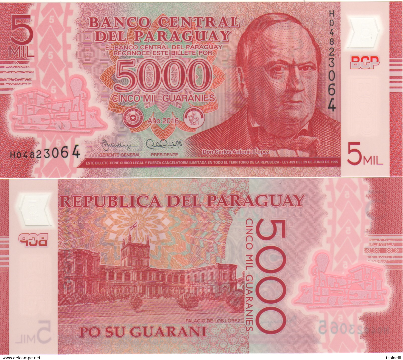 PARAGUAY  New 5'000 Guaranis  Pnew  Dated 2016 (2017)  POLIMER   Letter  H - Paraguay