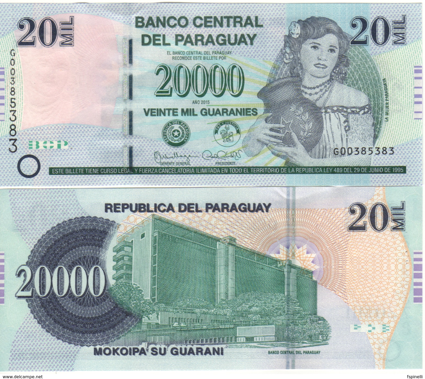 PARAGUAY  New 20'000 Guaranis  Pnew  Dated 2015 (2017)  Letter  G - Paraguay