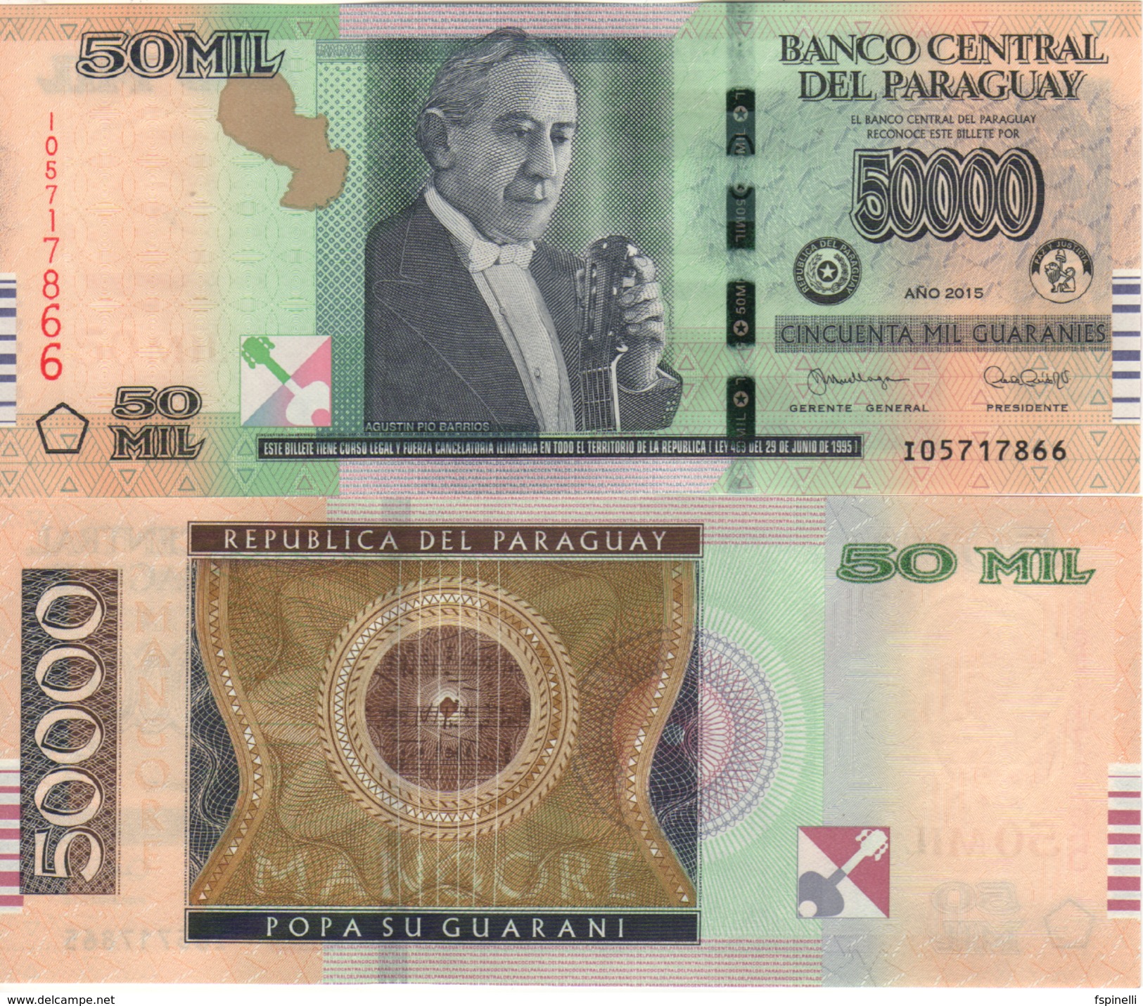 PARAGUAY  New 50'000 Guaranis  Pnew  Dated 2015 (2017)  Letter  I - Paraguay