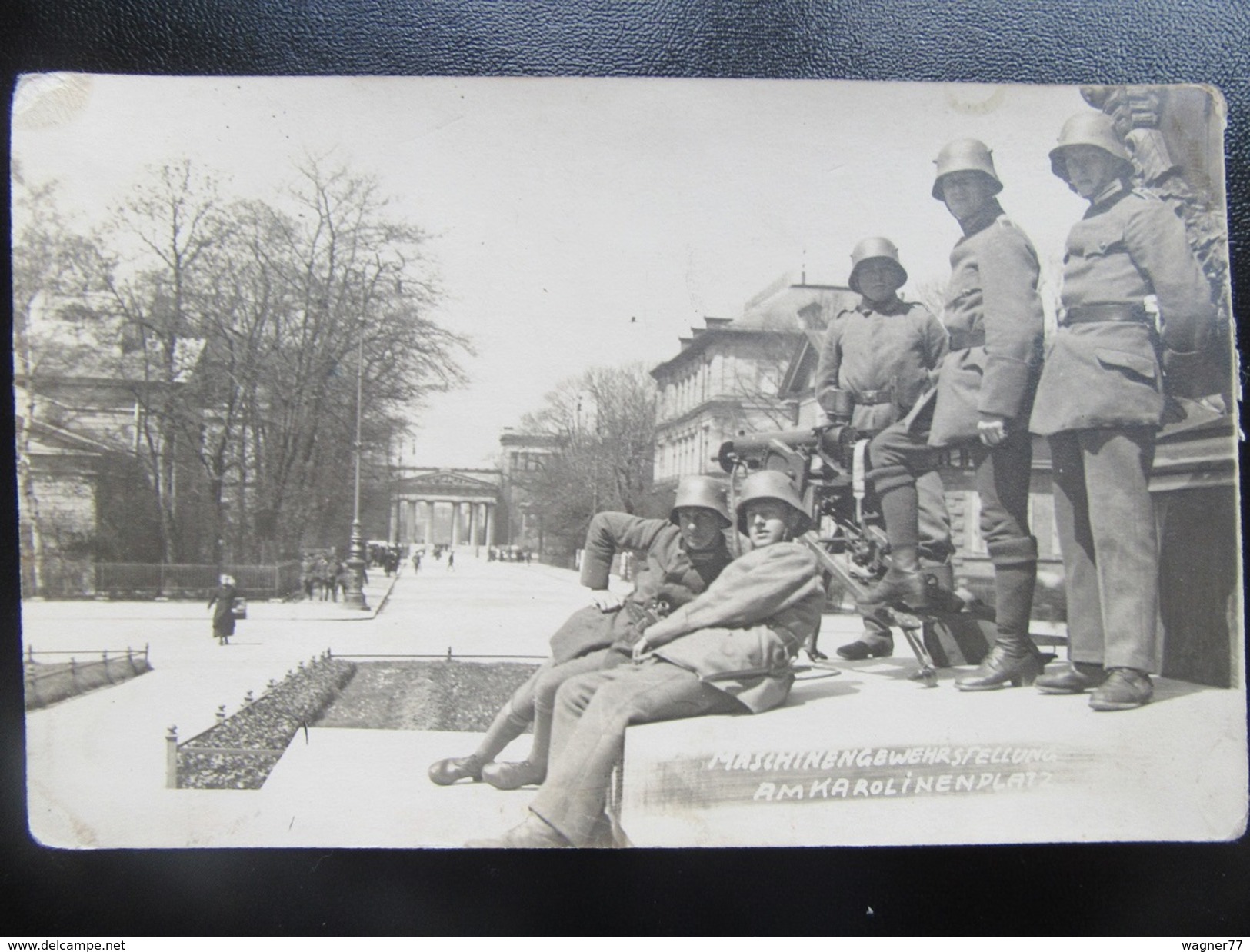 Postkarte Revolution München 1918 1919 - Freikorps - Hoffmann - Braunes Haus / Palais Barlow - Karolinenplatz - MG - Guerre 1914-18