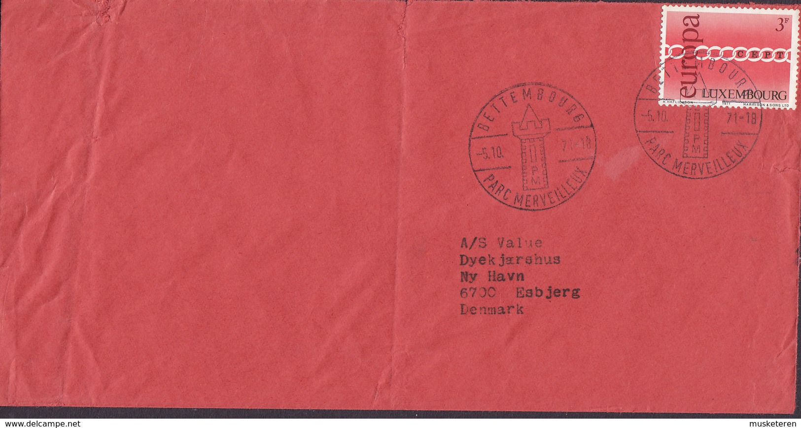 Luxembourg BETTEMBOURG Parc Merveilleux 1971 Cover Brief ESBJERG Denmark Europa CEPT Stamp - Covers & Documents