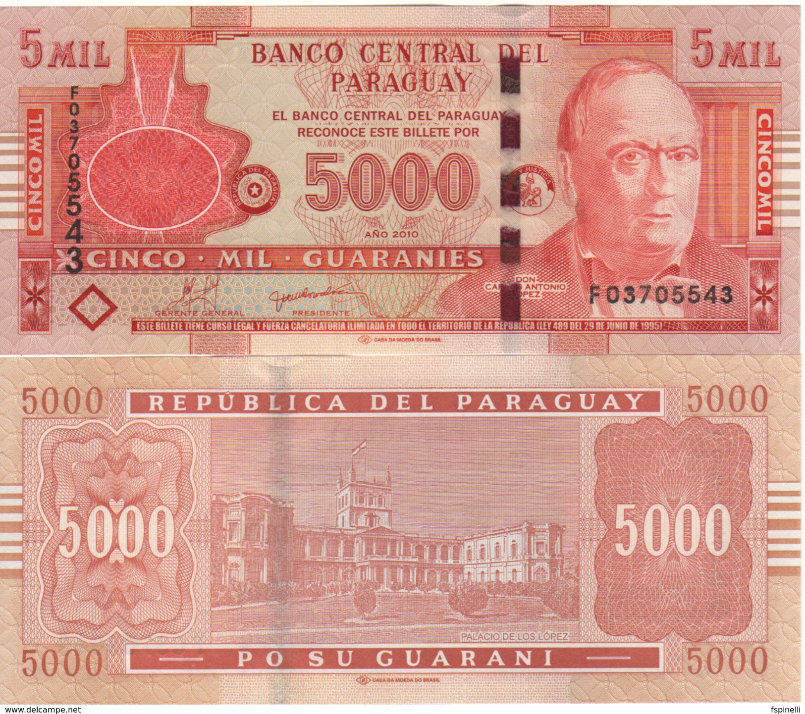 PARAGUAY 5'000 Guaranis  P223c  Dated 2010 - Paraguay