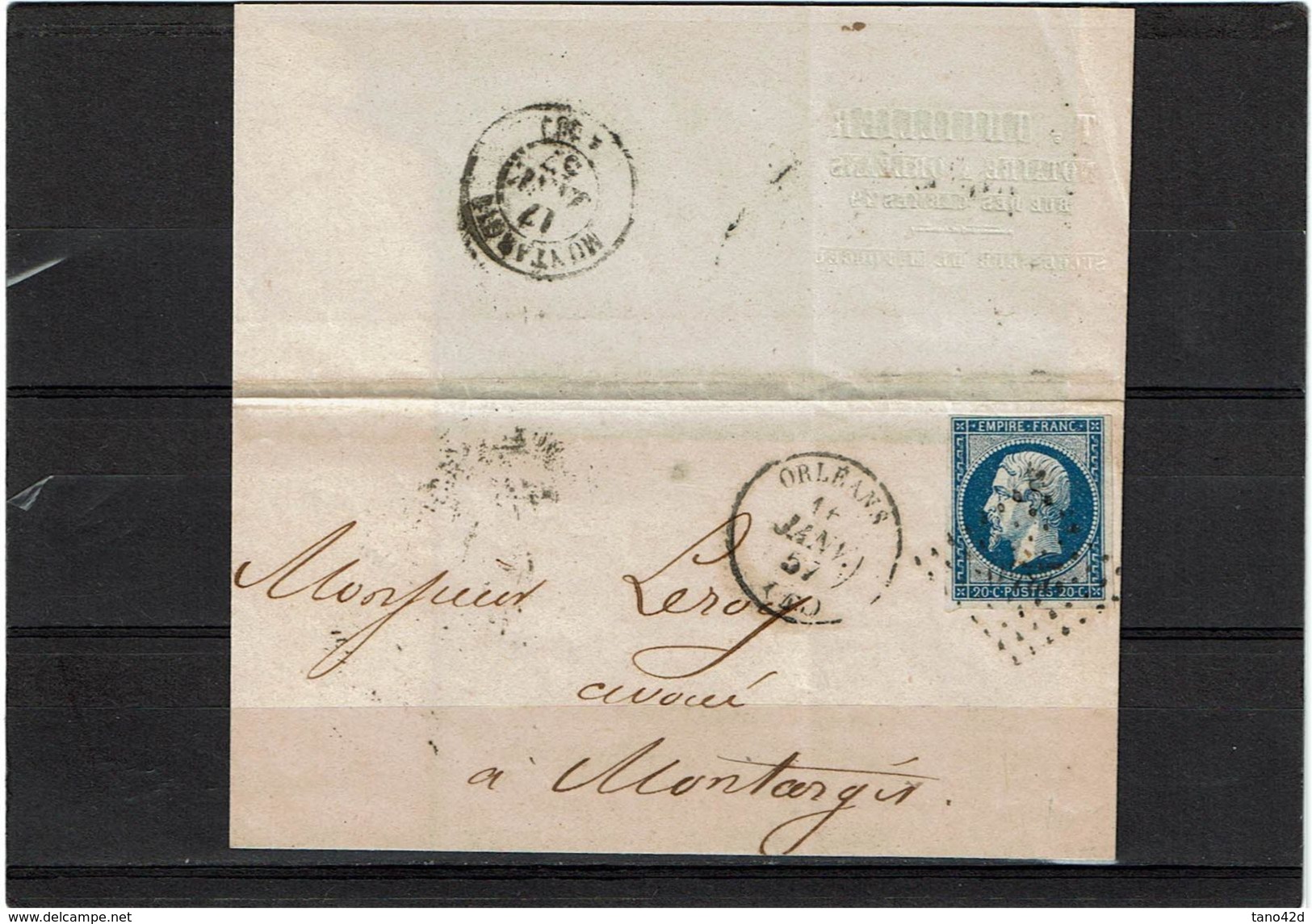 CTN52 - FRANCE NAPOLEON III ND TYPE II 20c LSC ORLEANS16/1/1857 - 1853-1860 Napoleon III