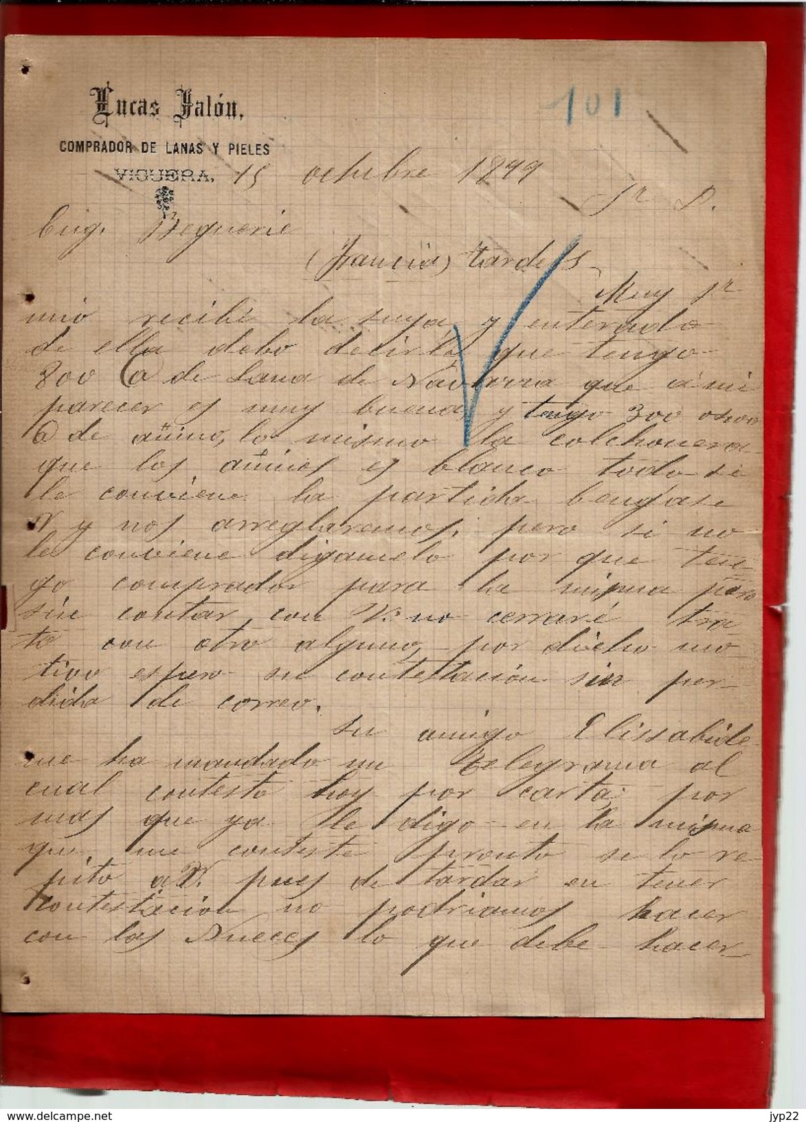 Courrier Espagne Lucas Palou ? Palon ? Viguera 15-10-1899 - écrit En Espagnol - Espagne
