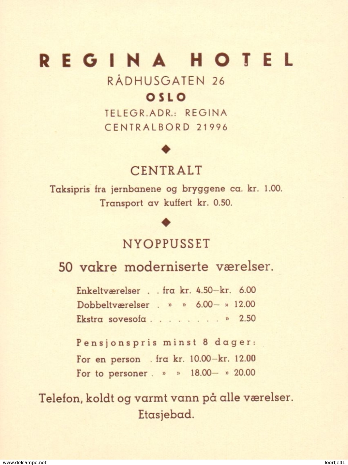 Brochure Toerisme Tourisme - Regina Hotel - Oslo - Dépliants Touristiques