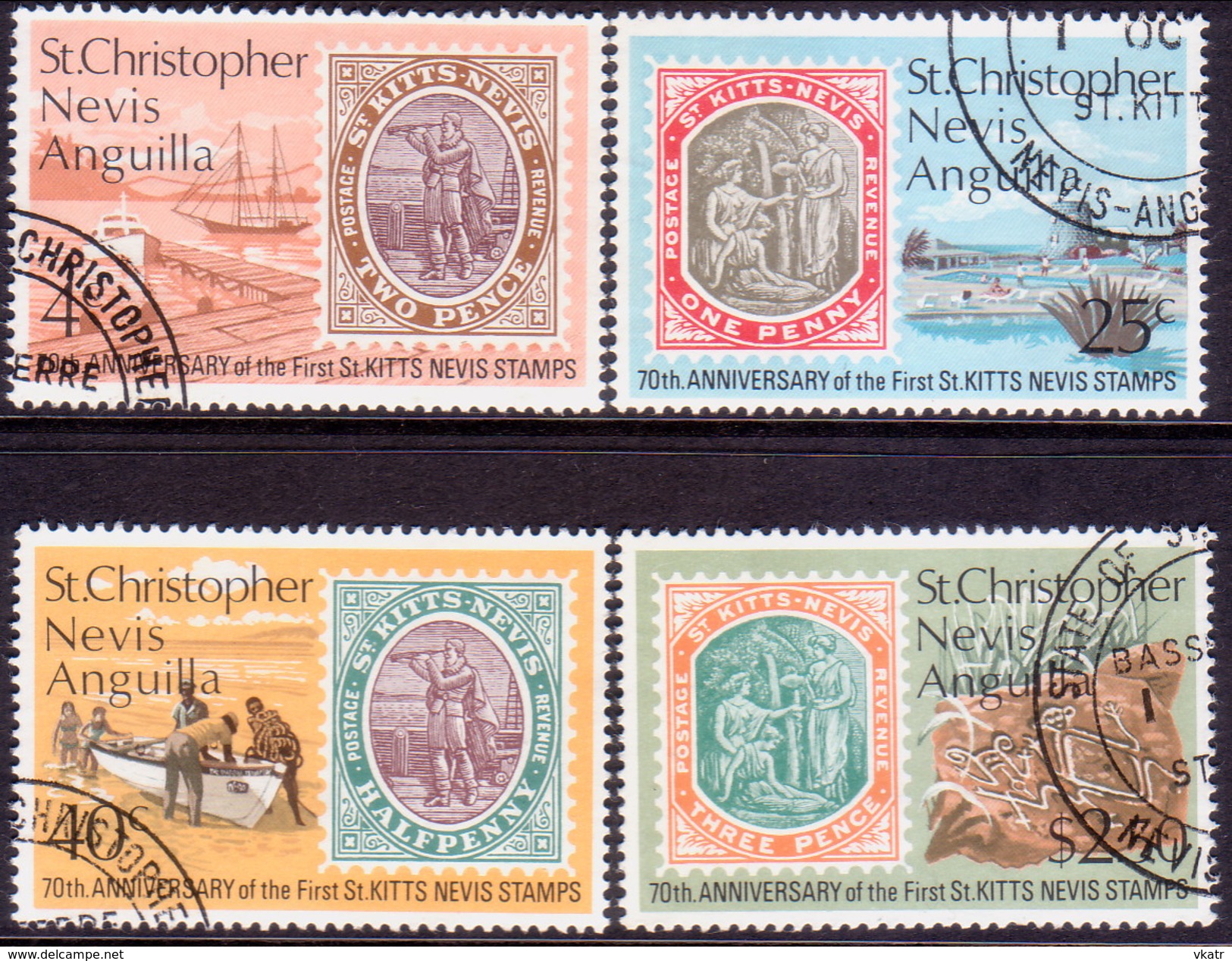 ST KITTS-NEVIS 1973 SG #285-88 Compl.set Used 70th Anniv Of First St.Kitts-Nevs Stamp - St.Cristopher-Nevis & Anguilla (...-1980)
