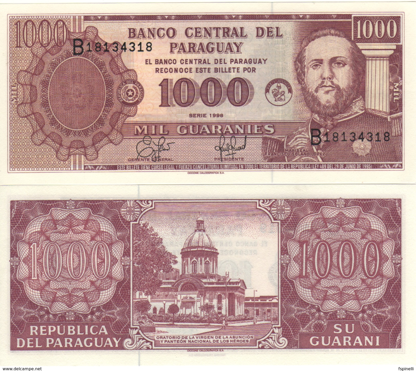 PARAGUAY 1'000 Guaranis  P214a     Dated 1998   UNC - Paraguay