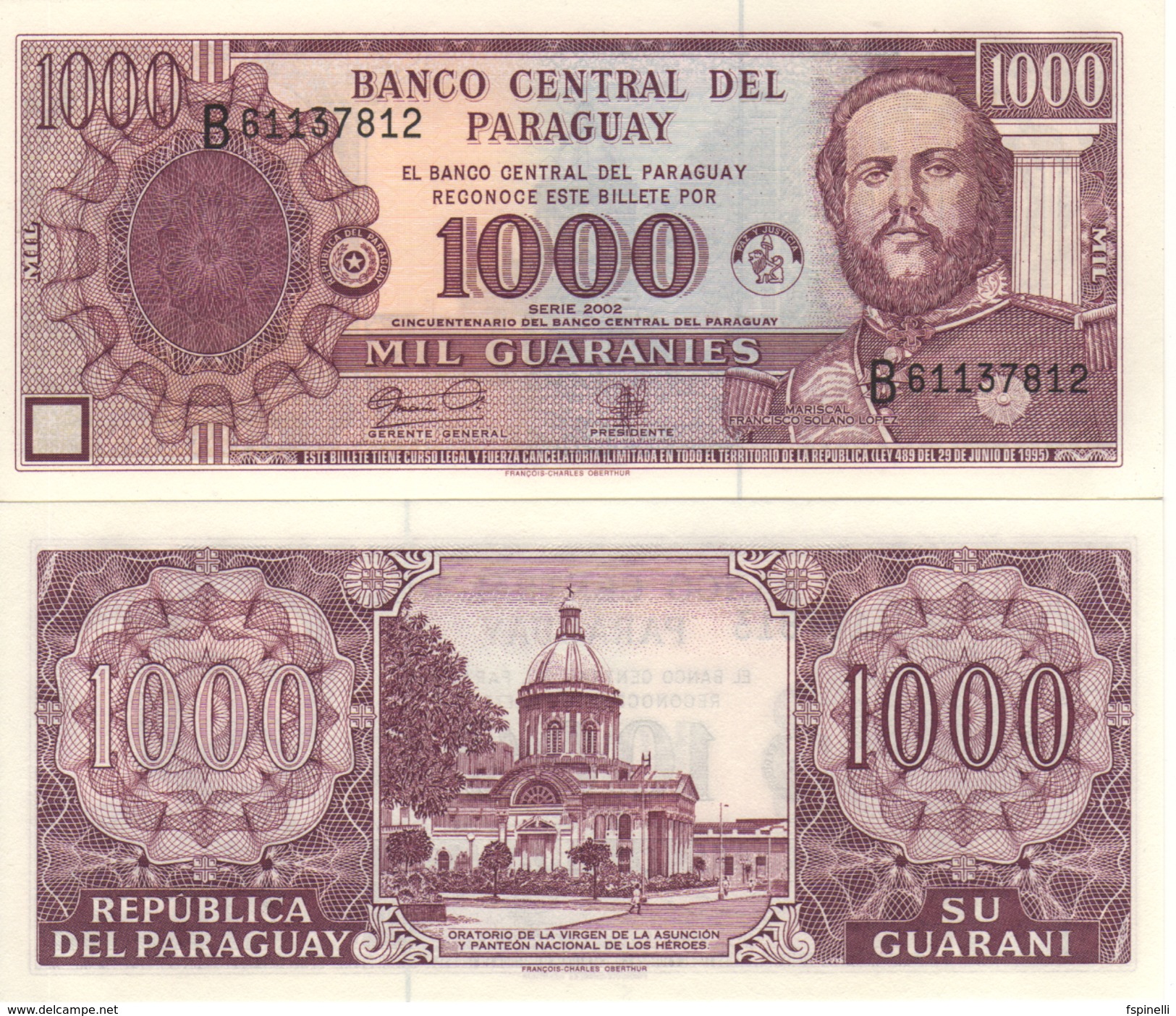 PARAGUAY 1'000 Guaranis  P221a     Dated  2002   UNC - Paraguay
