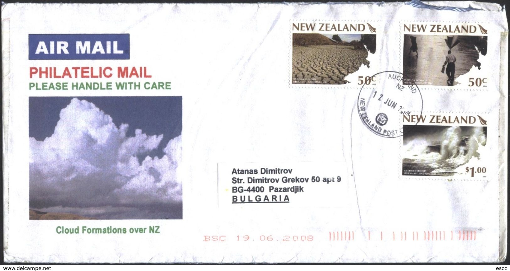 Mailed Cover With Stamps Weather Extremes 2008 From New Zealand To Bulgaria - Covers & Documents