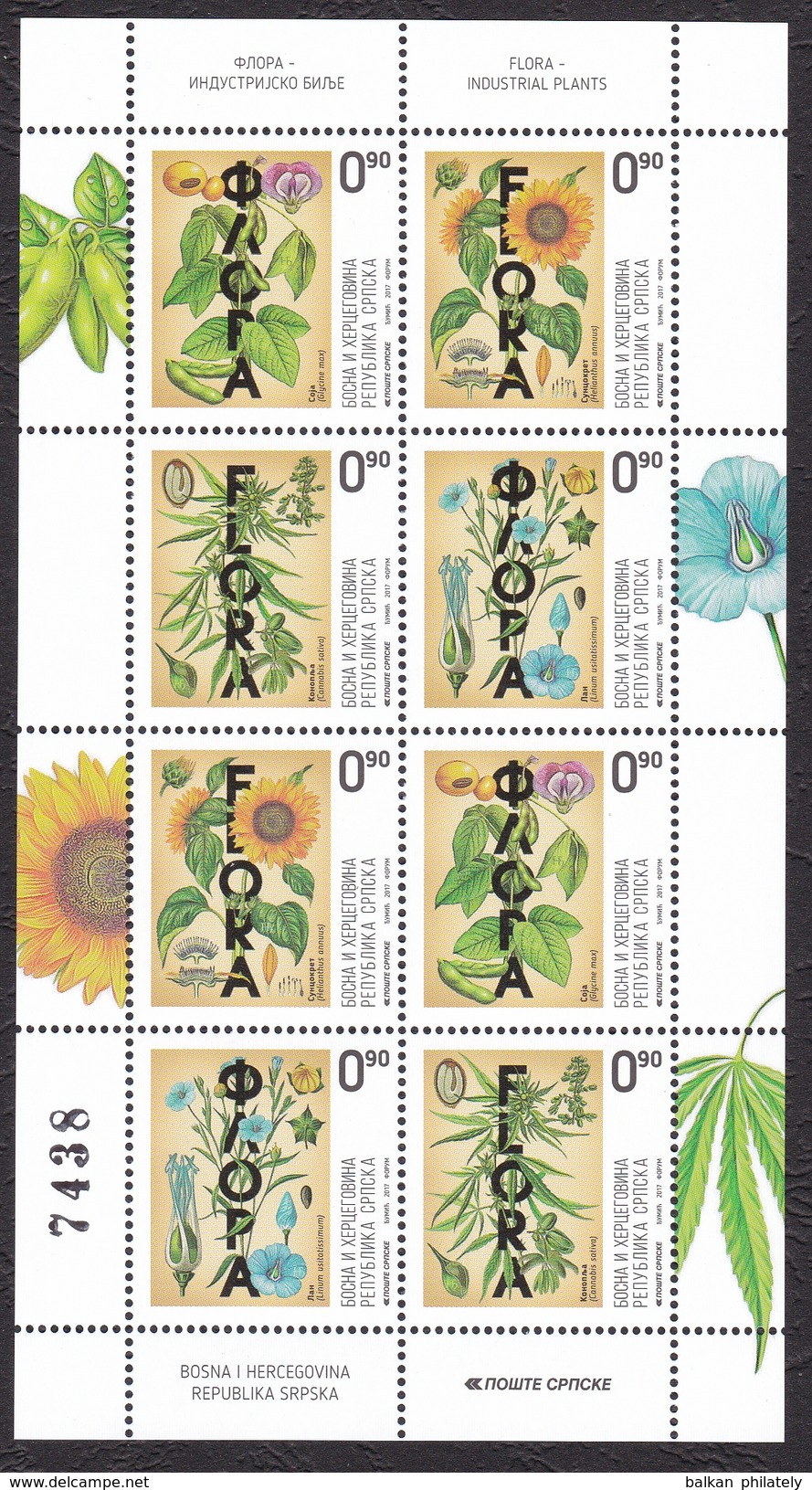Bosnia Serbia 2017 Flora, Industrial Plants, Flowers, Soya, Cannabis, Flax, Sunflower, Mini Sheet MNH - Autres & Non Classés