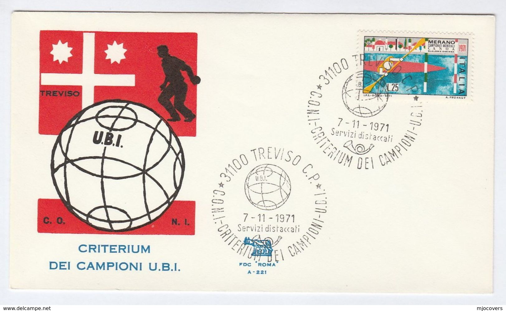 1971 Treviso BOWLS Criterium Dei Campioni EVENT COVER UBI Italy Sport Stamps Bowling - Bocce