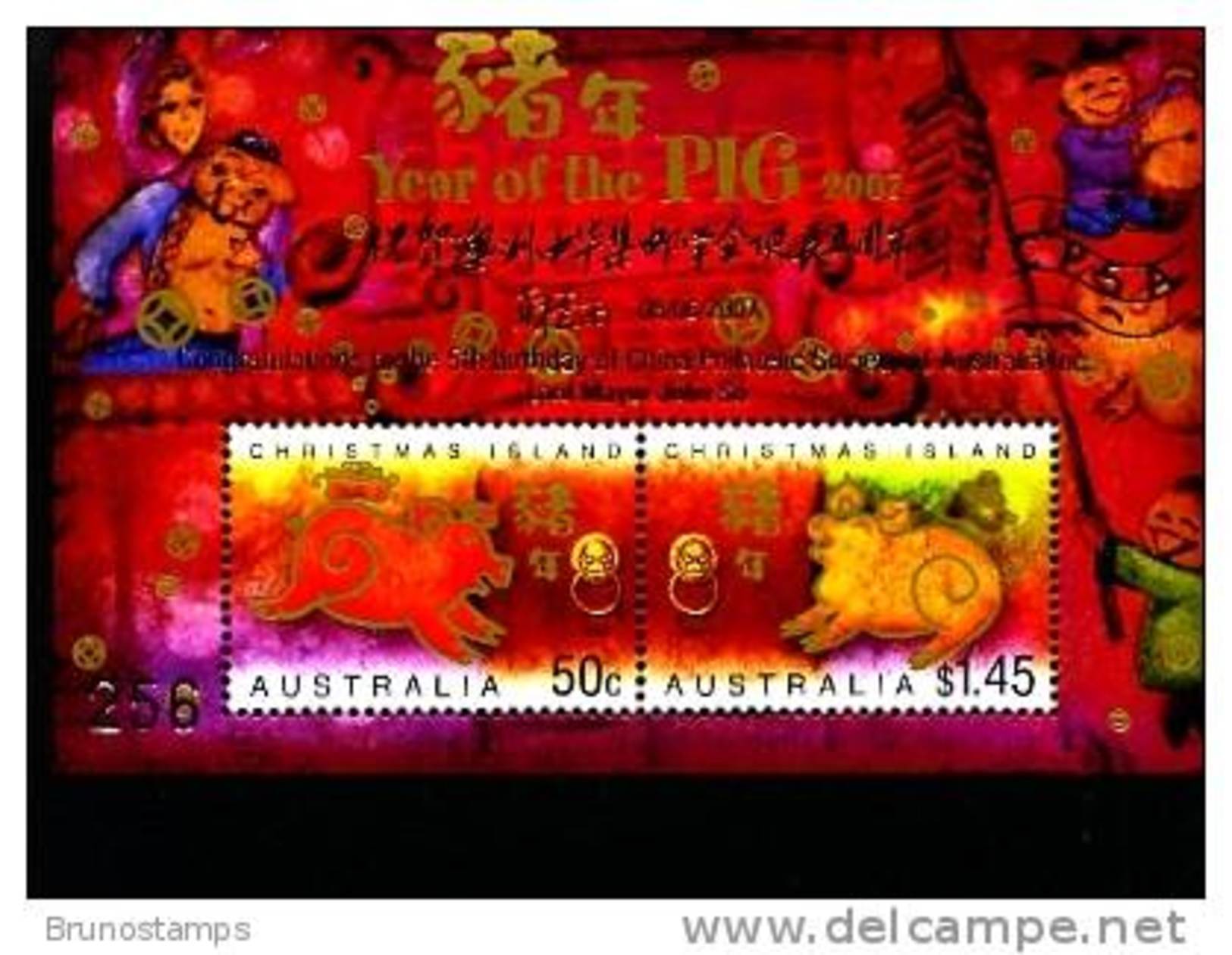 AUSTRALIA-CHRISTMAS ISLANDS-2007 YEAR OF THE PIG MS OVPT BIRTHDAY CHINA PH.SOC. - Christmas Island