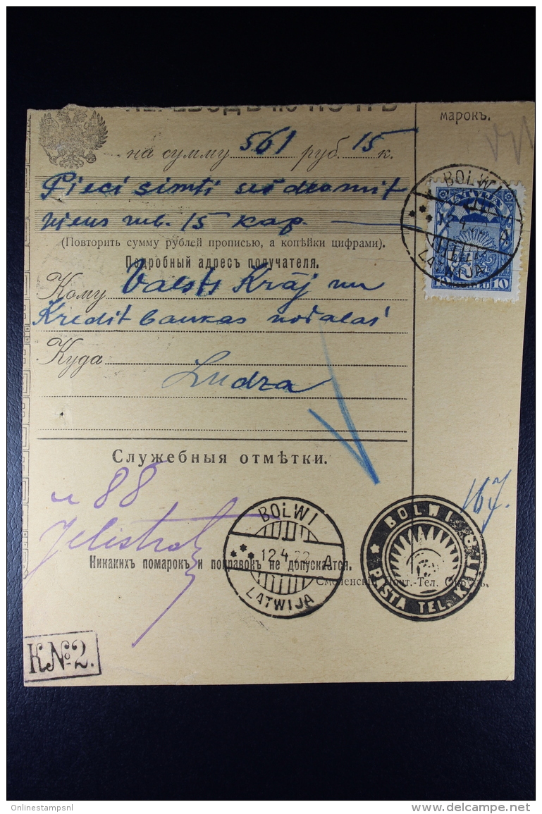 In Latvia Used  Russian Money Order 1922 Bolwa Ludsen - Letonia