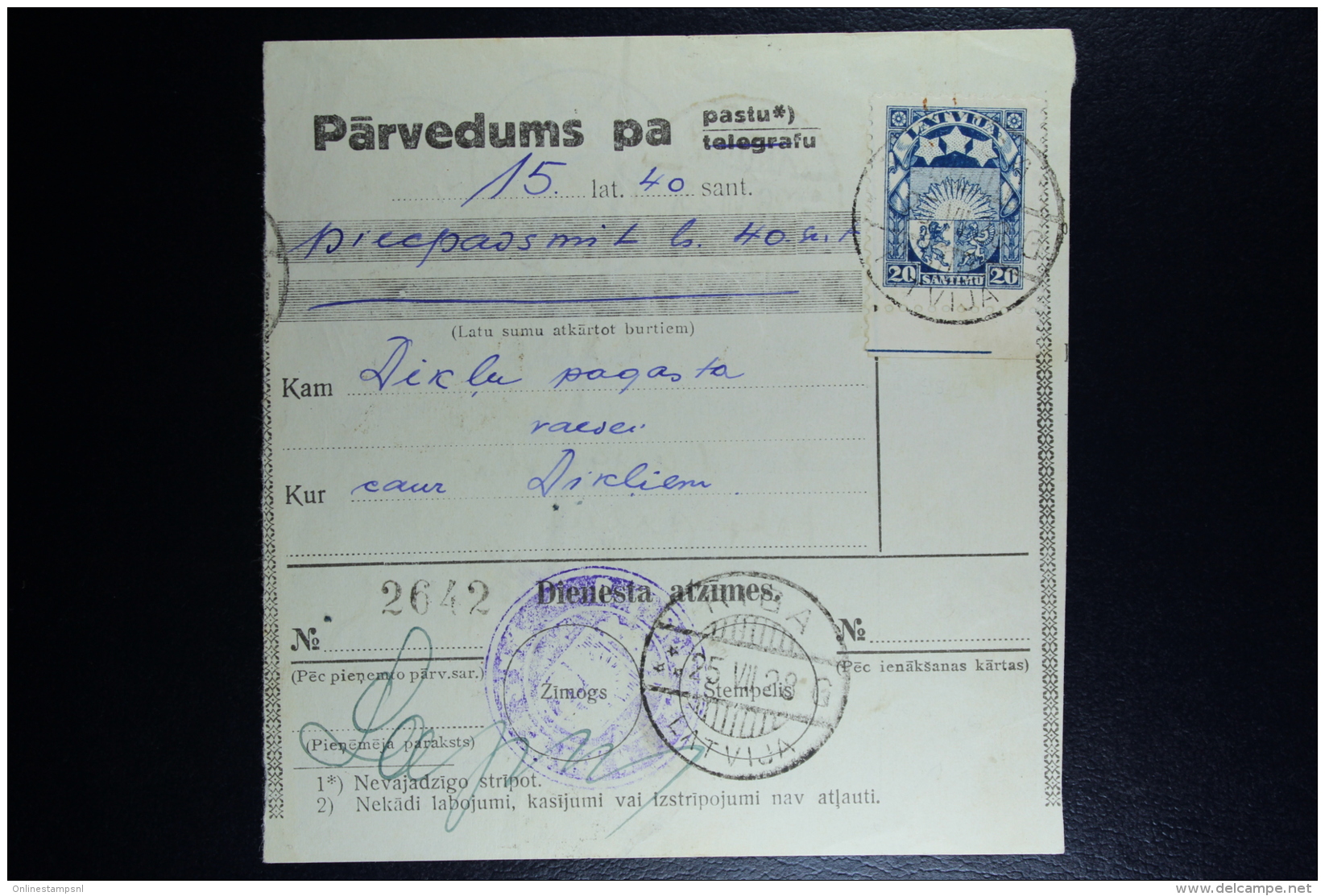 Latvia: Money Order 1928 Riga  Dikli - Lettland