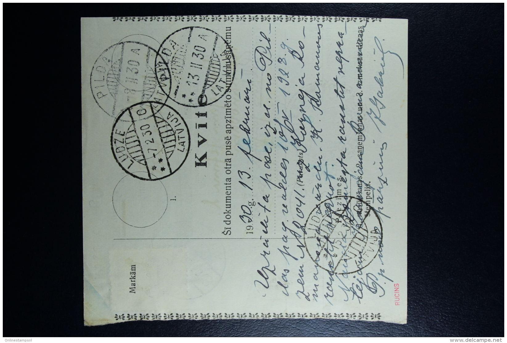 Latvia:  Money Order 1930 Oger Ludze Pilda - Lettland