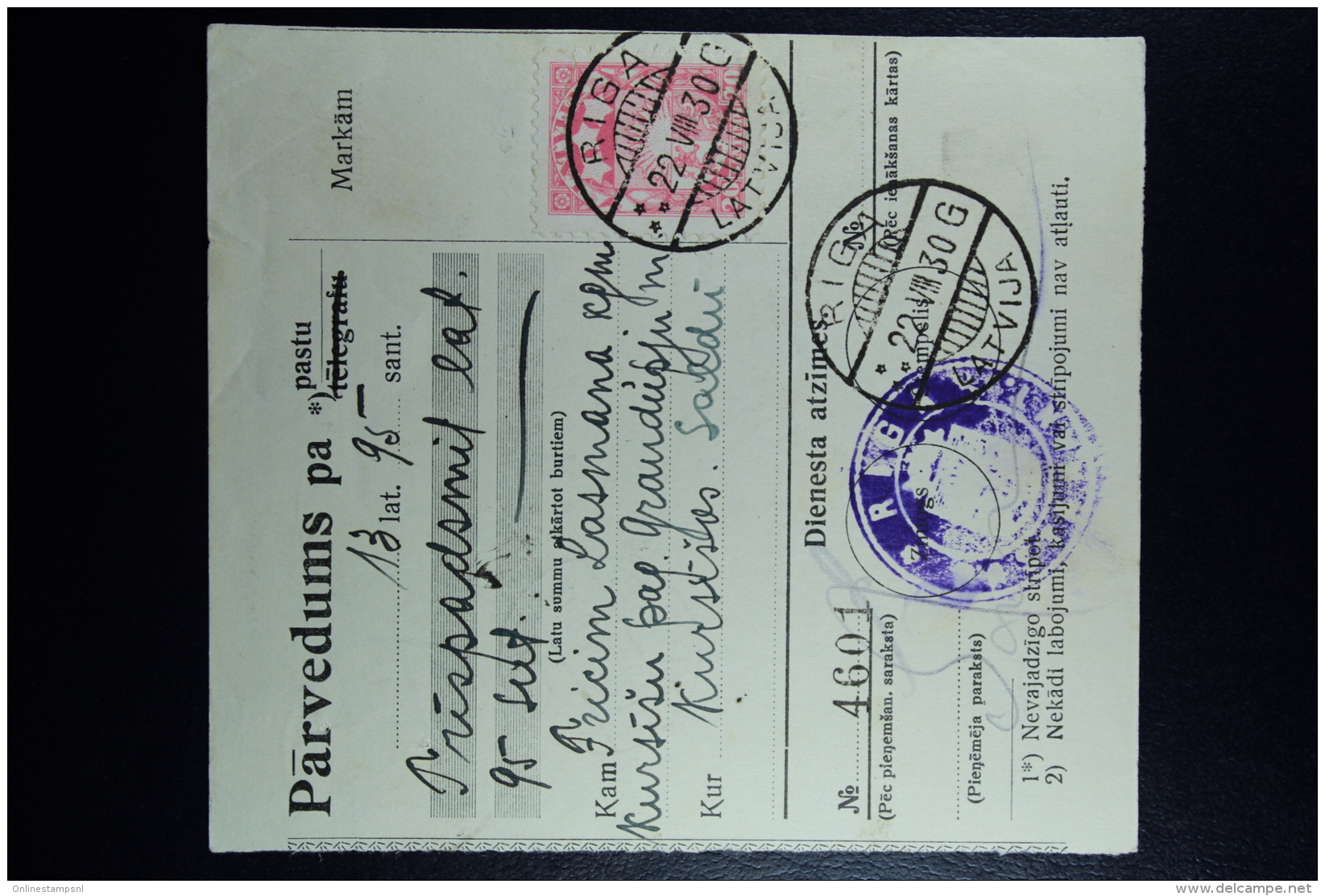 Latvia:  Money Order 1930 Riga Kursisi Saldus - Lettonia