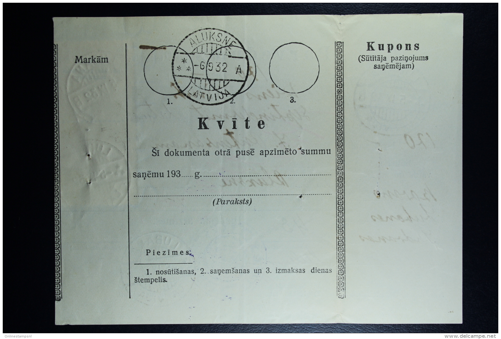 Latvia: Money Order 1932 Lubahn Aluksne - Lettland