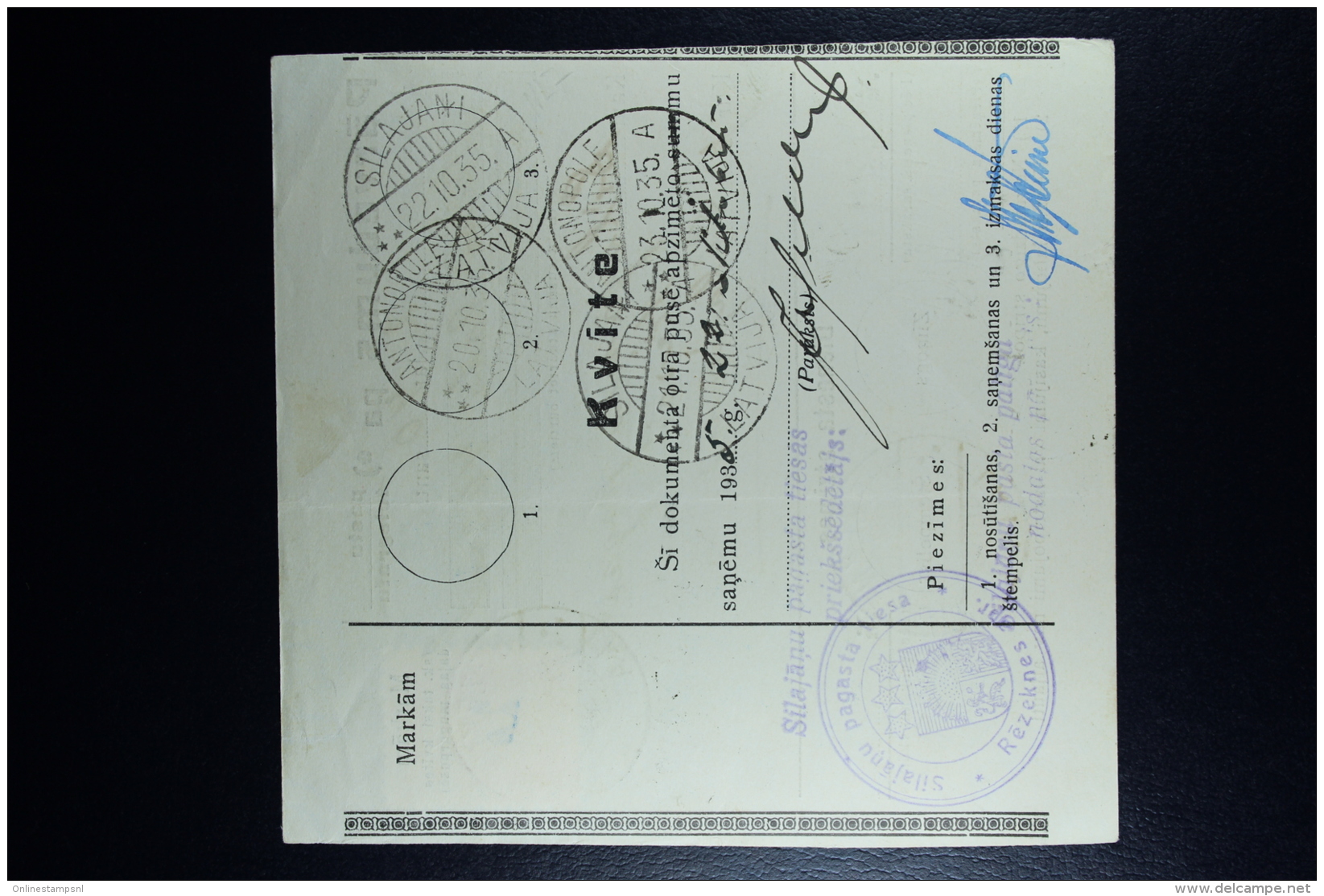 Latvia:  Money Order 1935 Rositten Silajani Antonopole - Lettonie