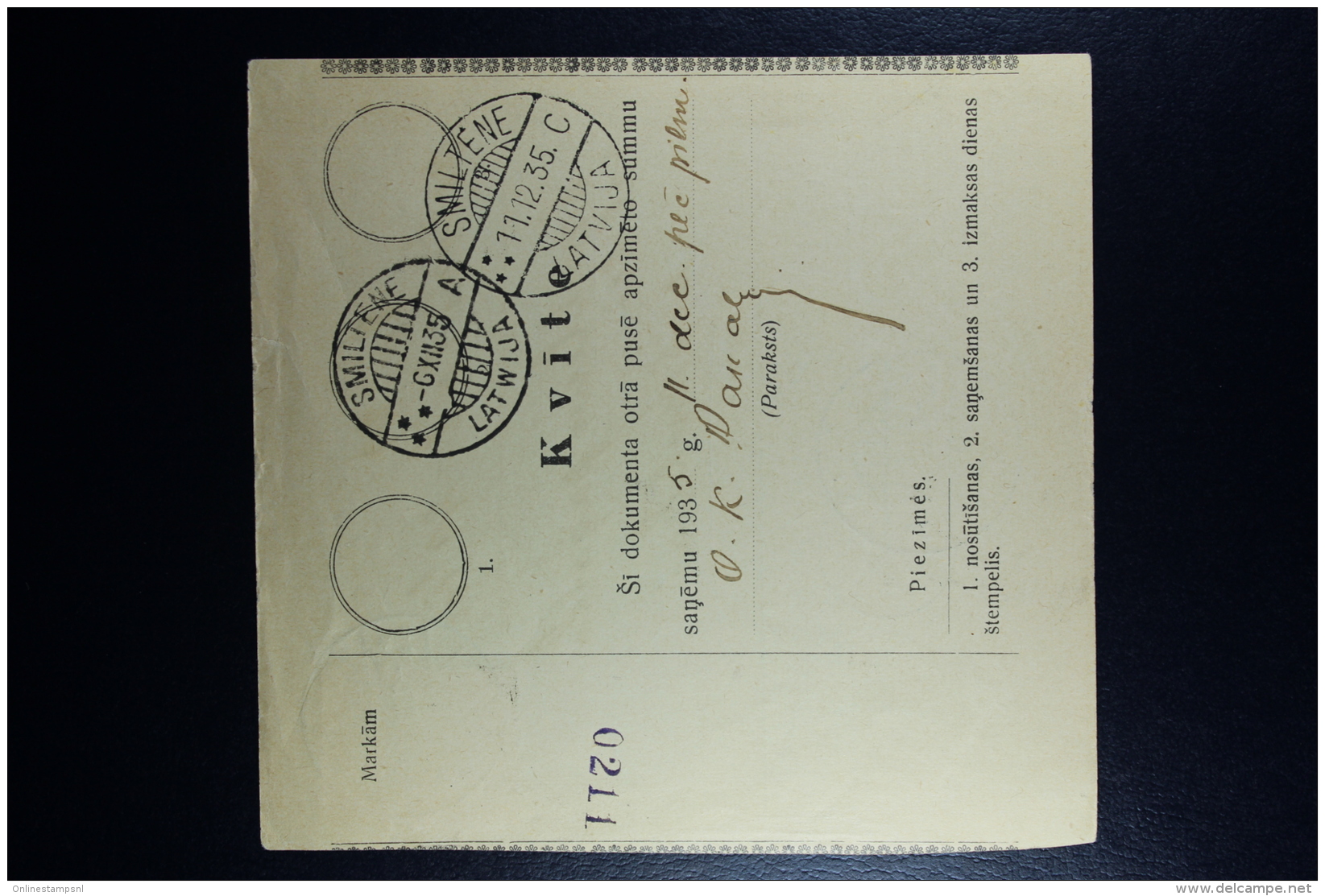 Latvia:  Money Order 1935 Wenden Smiltene - Latvia