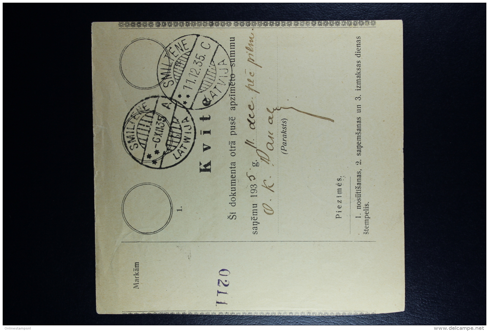 Latvia:  Money Order 1935 Wenden Smiltene - Lettonie