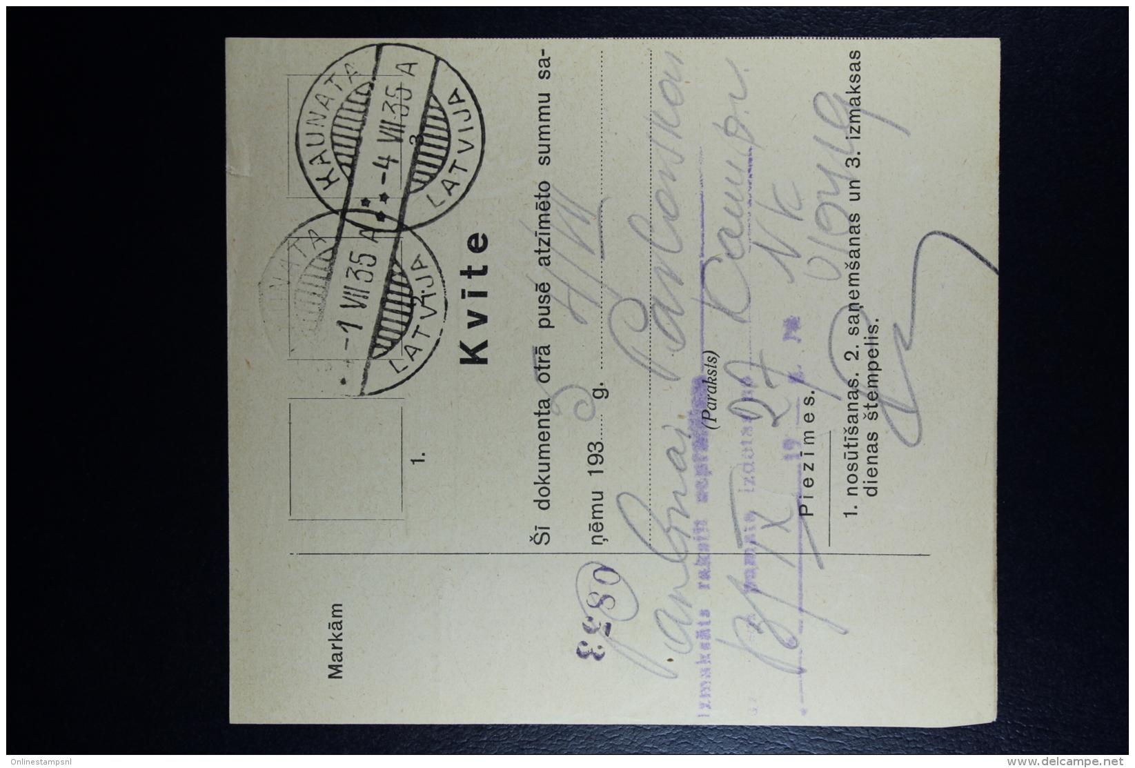 Latvia:  Money Order 1935 Wenden Kaunata - Lettonia