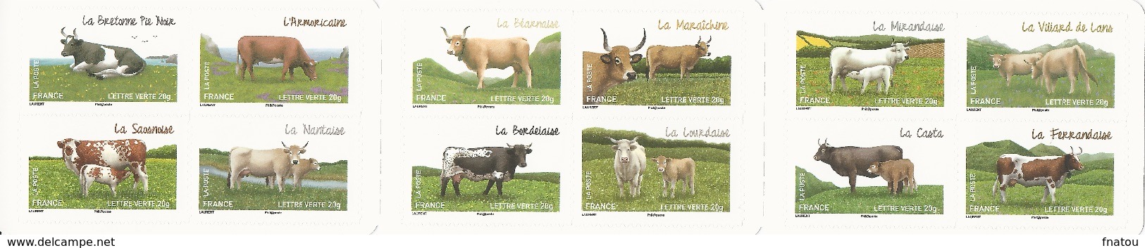 France, Breeds Of French Cows,  2014, MNH VF Booklet Of 12 - Unused Stamps