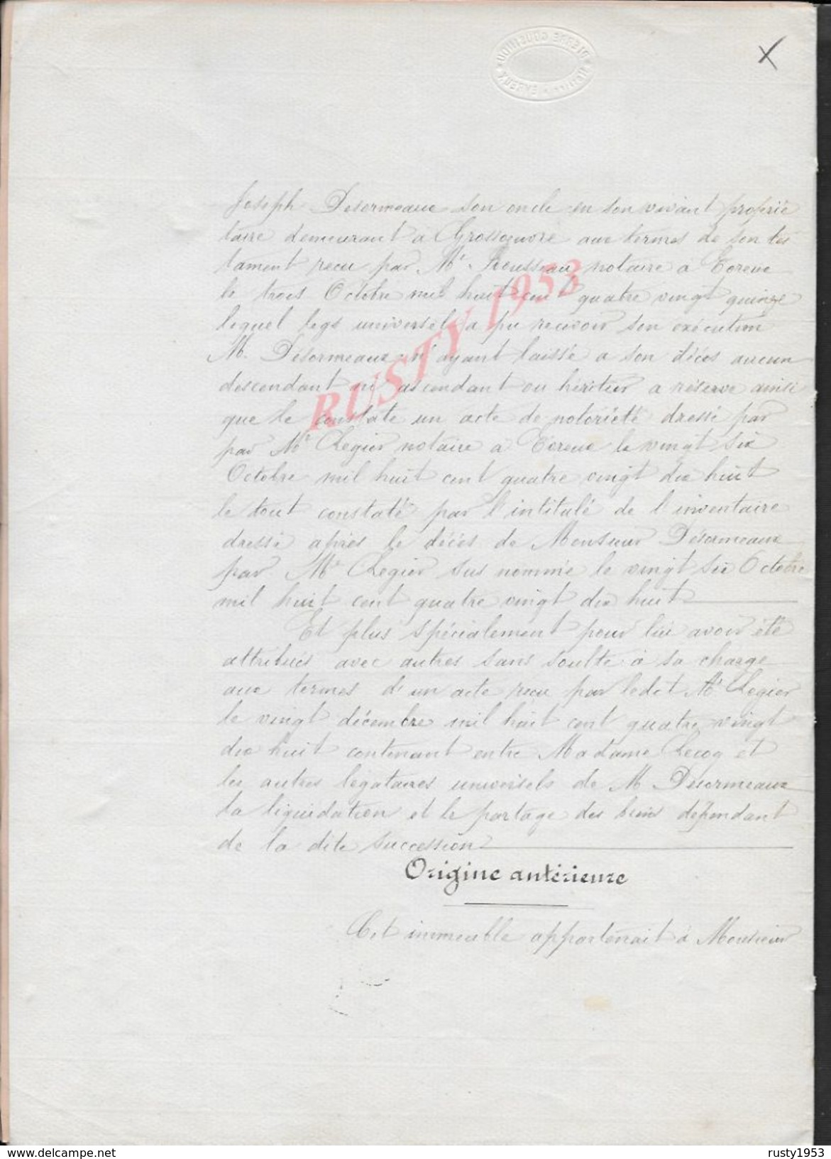 GROSSOEUVRE 1910 ACTE VENTE D UNE TERRE ENTRE LECOQ À MILARD 10 PAGES : - Manuscripts