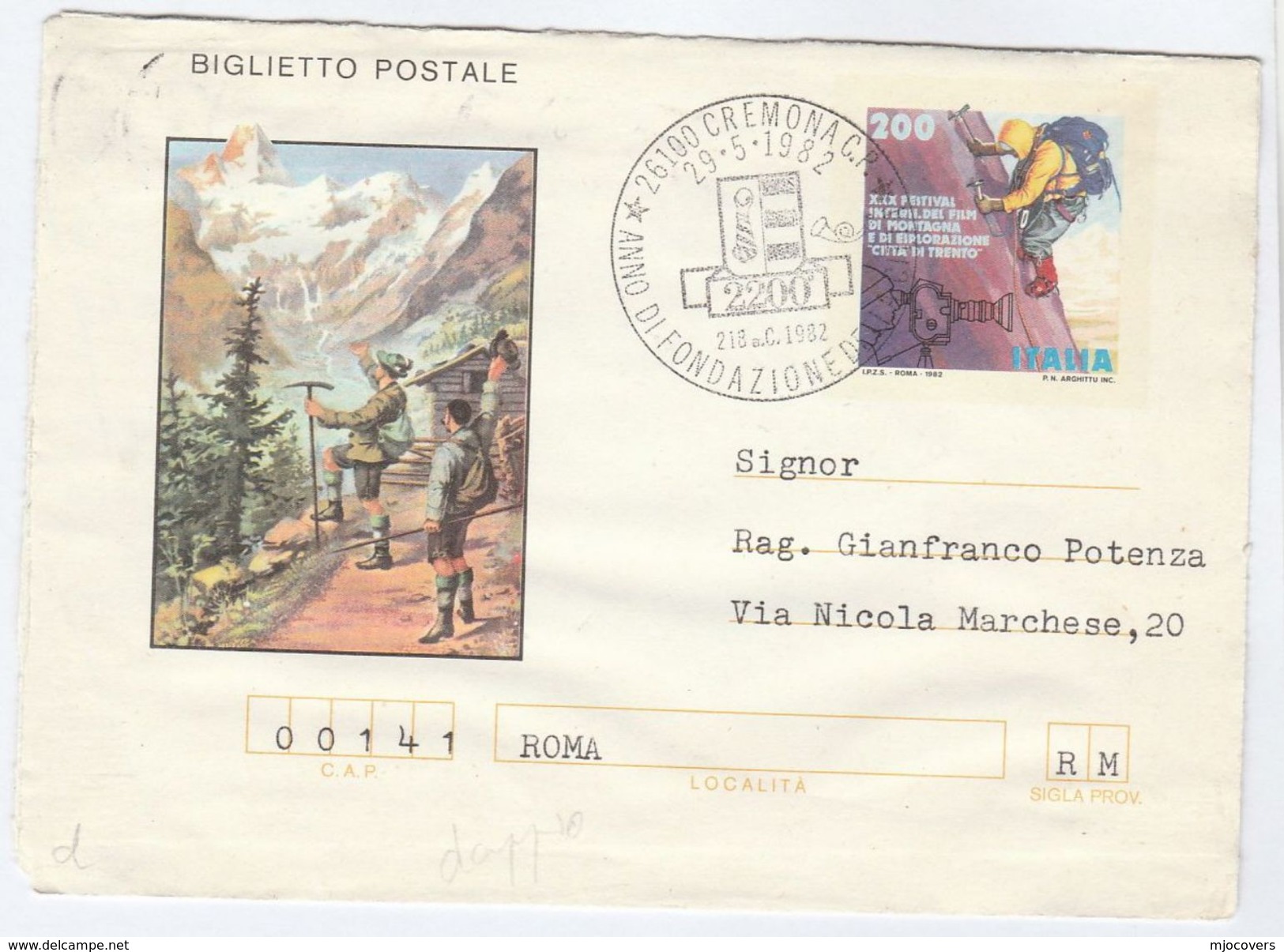 1982 Cremona MOUNTAINEERING FILM FESTIVAL Illus MOUNTAIN CLIMBING Postal STATIONERY LETTERSHEET Italy Cover Stamp Cinema - Climbing