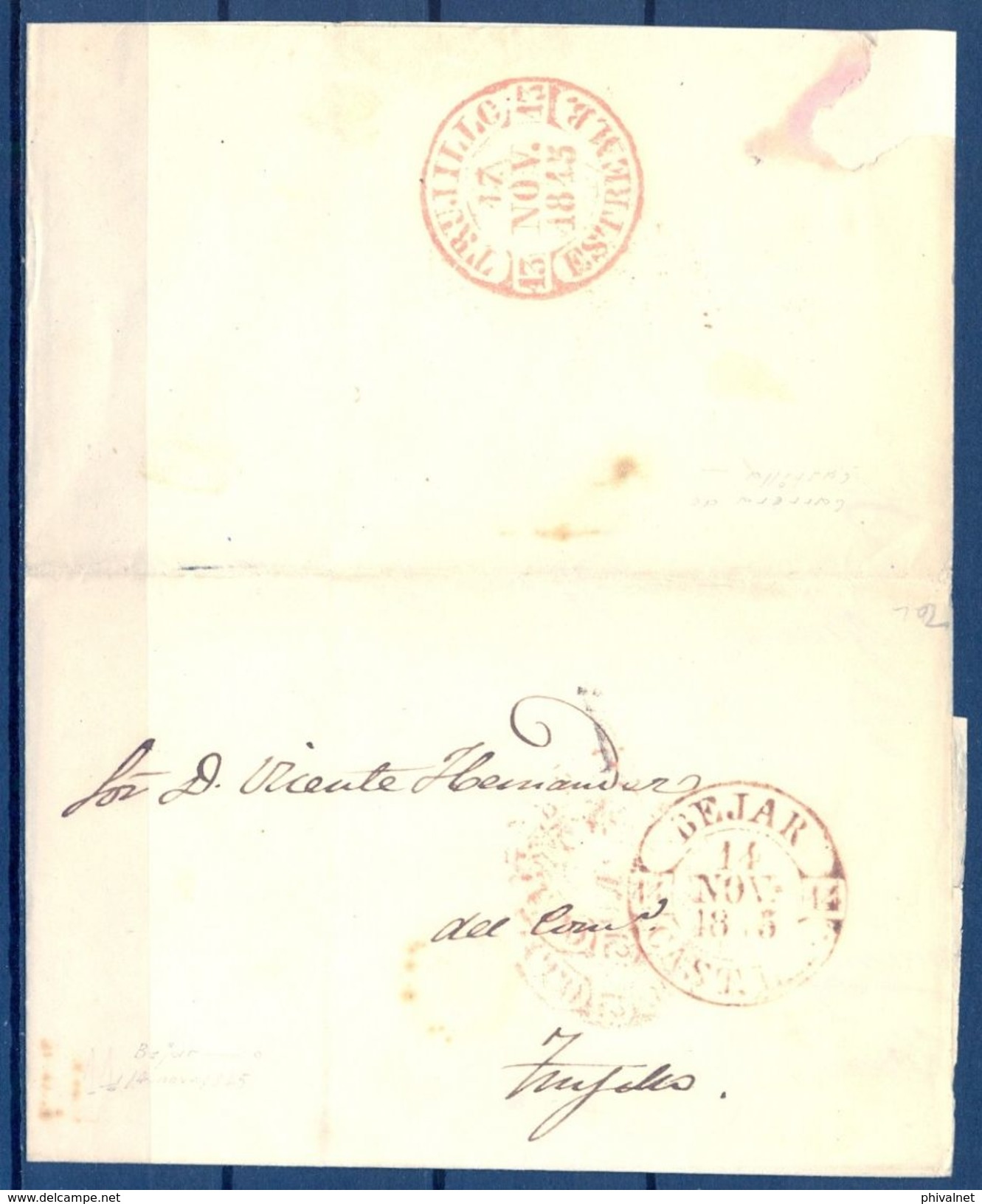 1843 , SALAMANCA , CARTA CIRCULADA ENTRE BÉJAR Y TRUJILLO , BAEZA DE BÉJAR Y DE TRUJILLO AL DORSO. - ...-1850 Prefilatelia