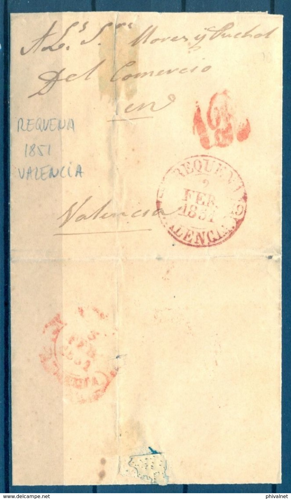 1851 , VALENCIA , D.P. 19 , ENVUELTA CIRCULADA ENTRE REQUENA Y VALENCIA , BAEZA , LLEGADA , PORTEO - ...-1850 Prephilately