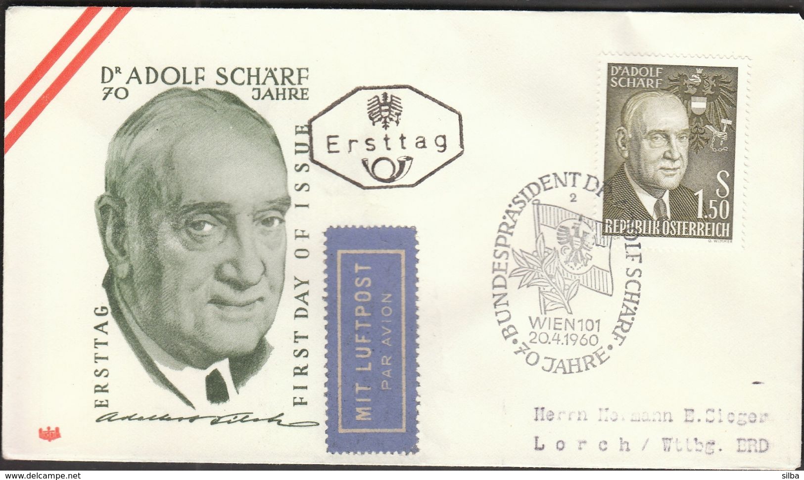 Austria Vienna 1960 / Dr Adolf Scharf / Cancel No. 2 / FDC - FDC