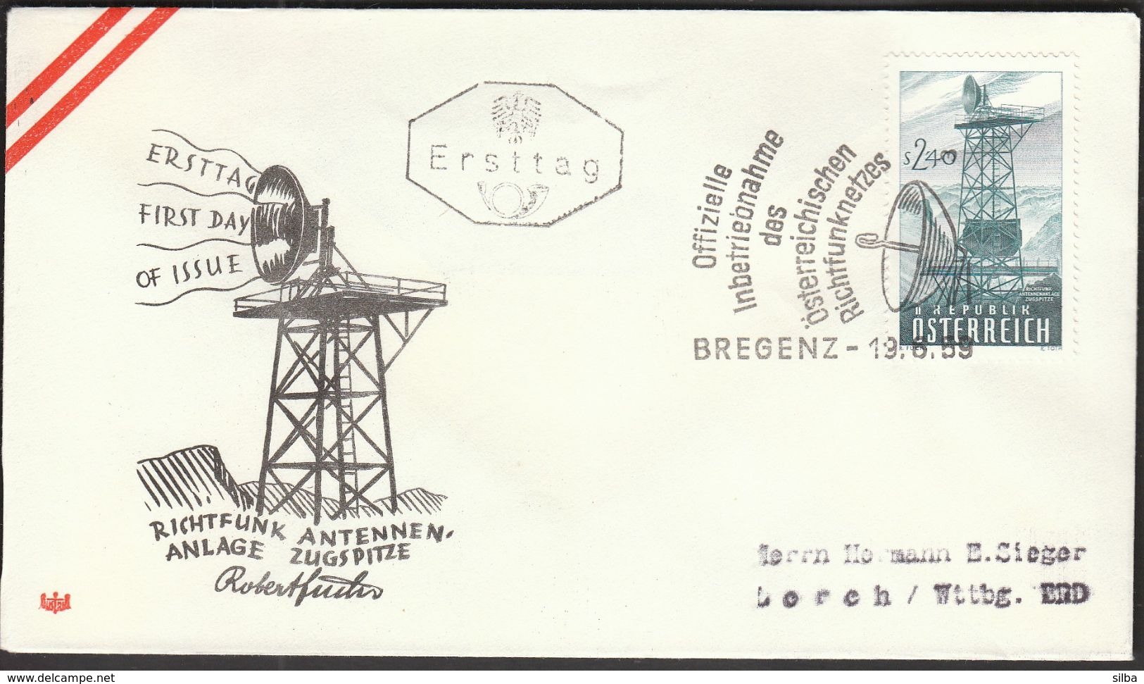 Austria Bregenz 1959 / Richtfunk Antenne / Multipoint Radio TV Antenna / Zugspitze / FDC - FDC